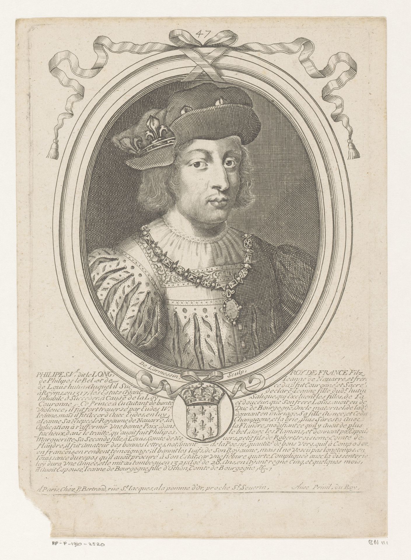 Portret van Filips V, koning van Frankrijk by Nicolas de (I) Larmessin