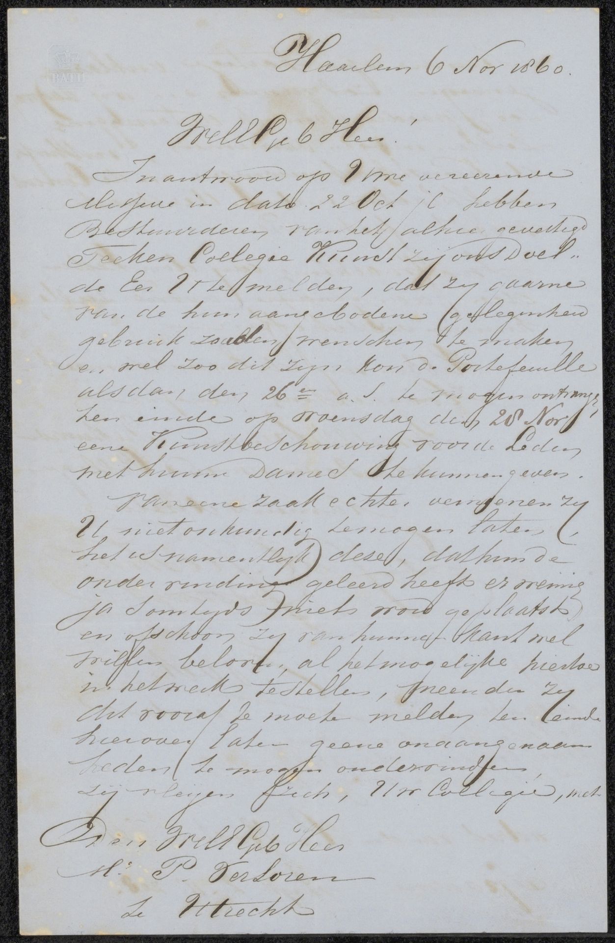 Brief aan Pieter Verloren van Themaat by Dirk Jan Hendrik Joosten