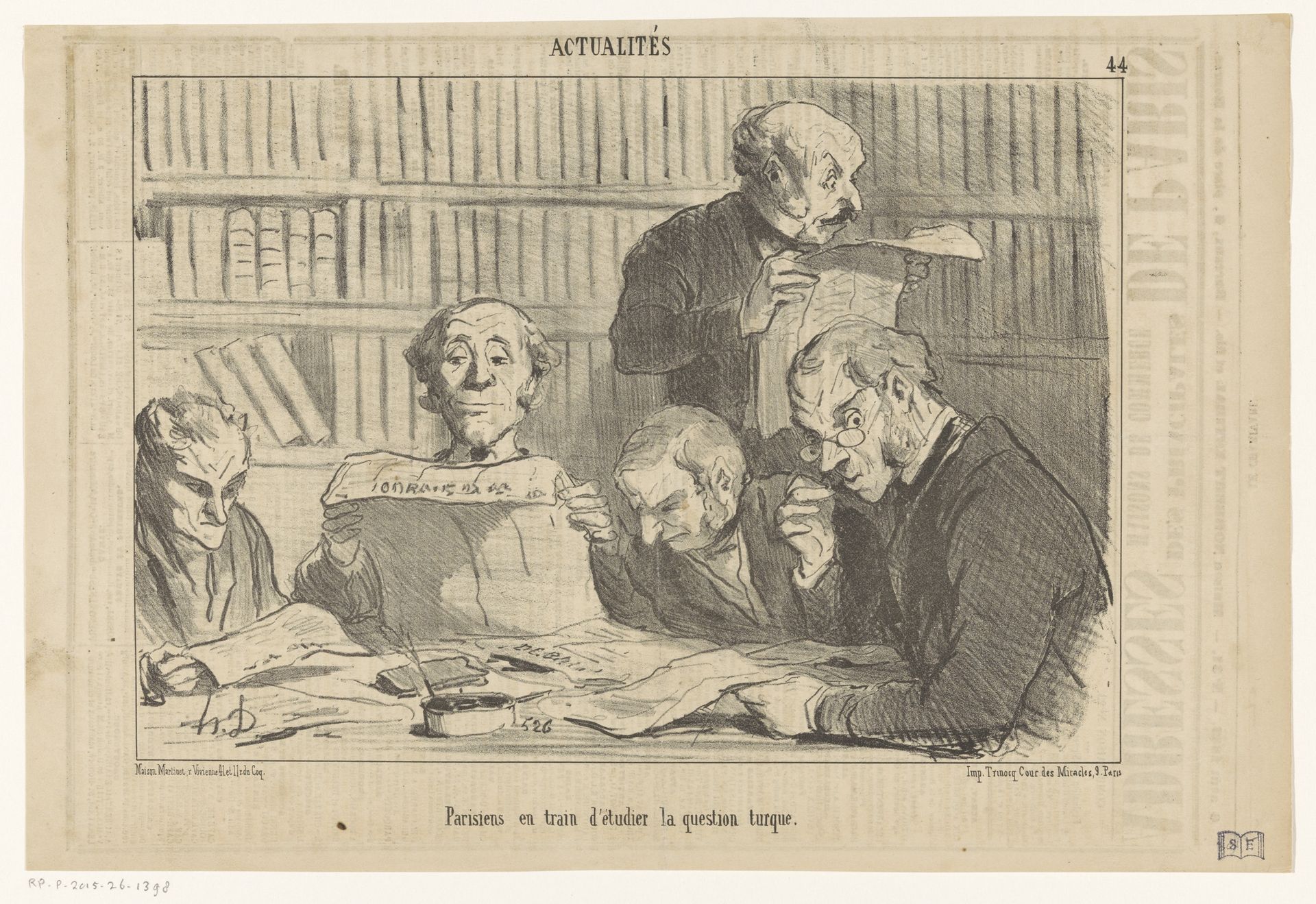 Vijf kranten lezende mannen by Honoré Daumier