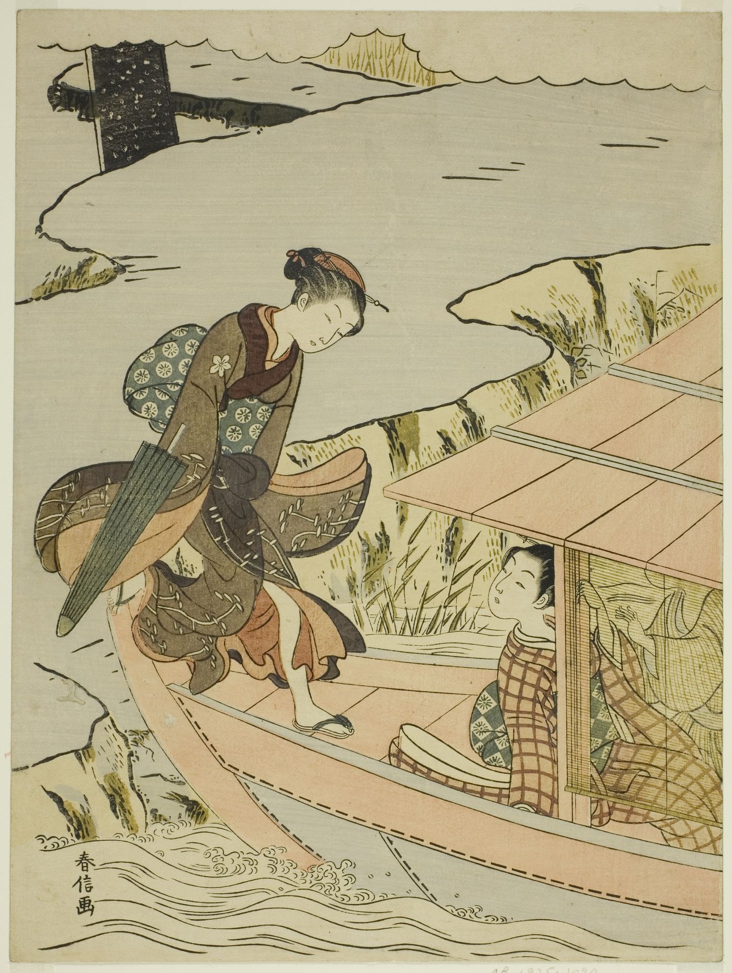 Girl Boarding a Boat by Suzuki Harunobu 鈴木春信