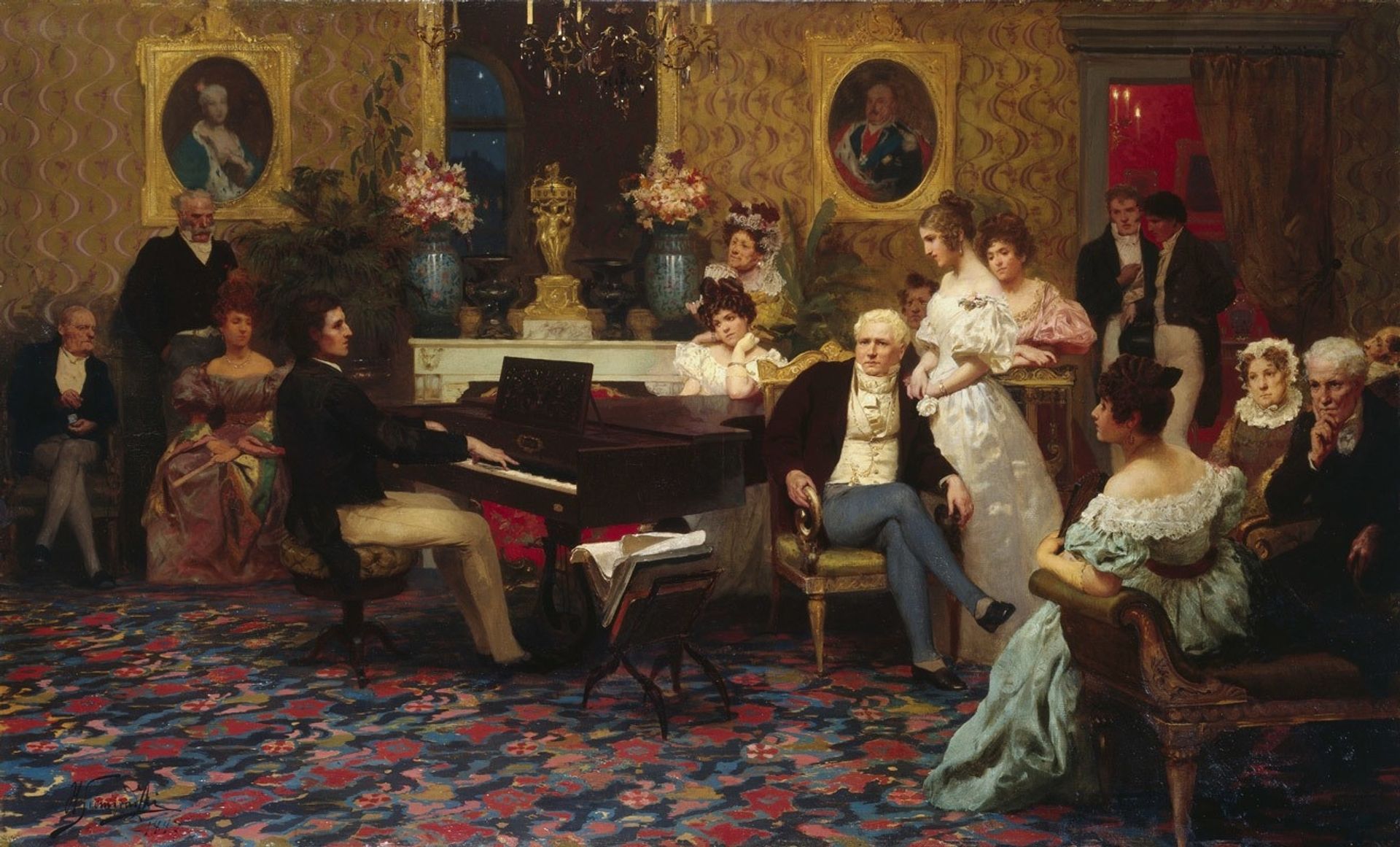Chopin Playing the Piano in Prince Radziwill's Salon by Henryk Siemiradzki