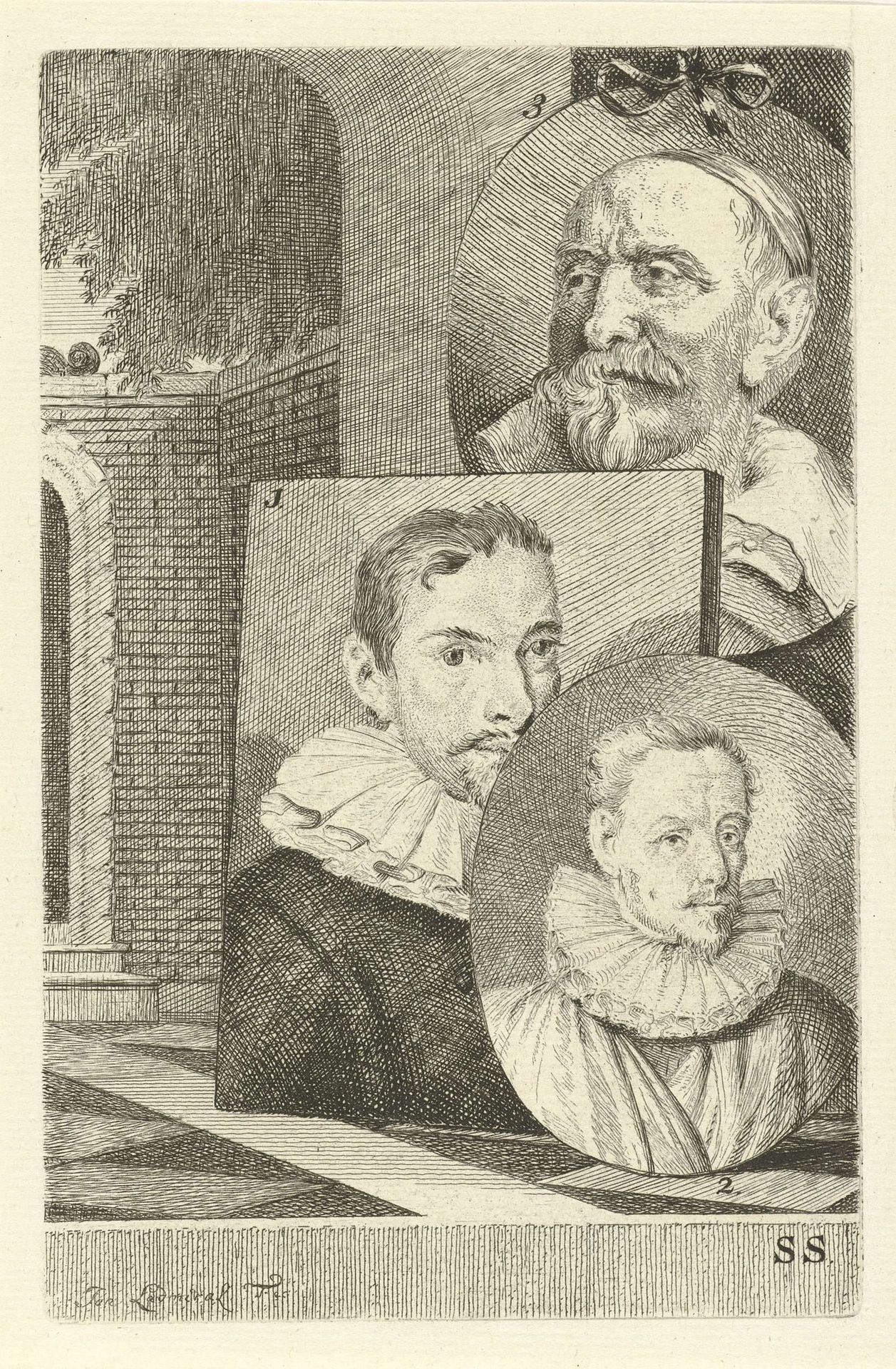 Portretten van Cornelis Jacobsz. Delff, Gheraert Verspronck en Jan Snellinck by Jan l' Admiral