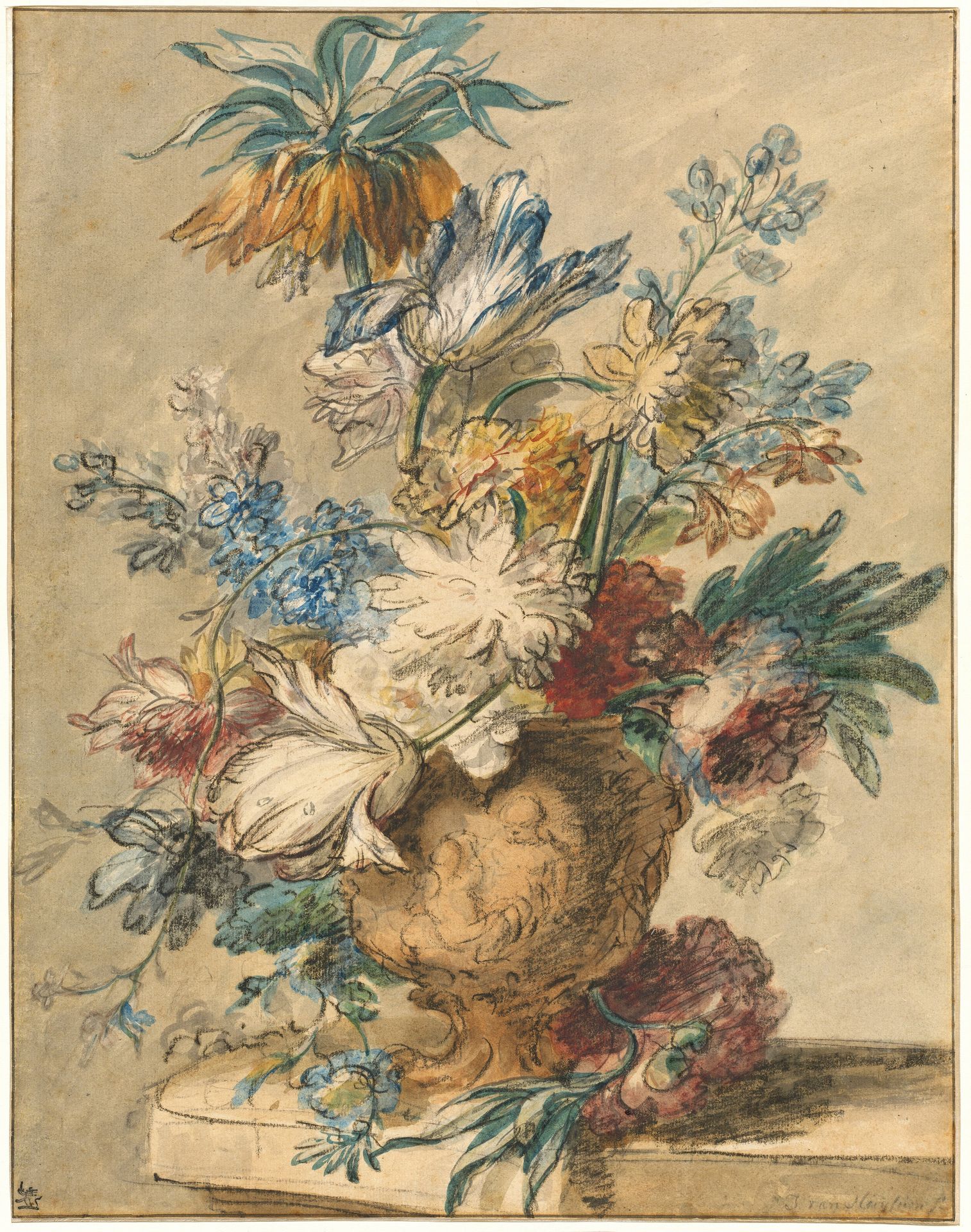 Bouquet of Spring Flowers in a Terracotta Vase by Jan van Huysum