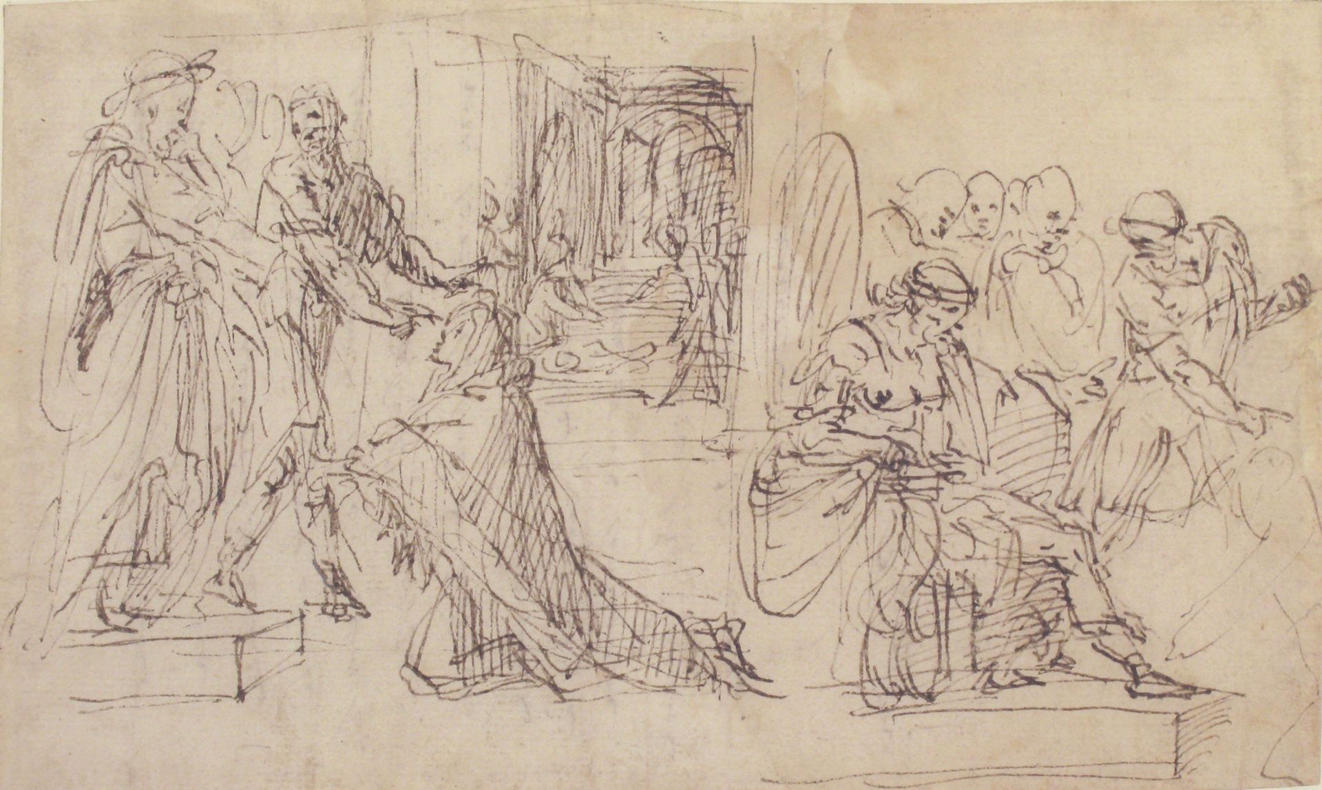 Woman Kneeling before a Standing Man, and Supplicant Kneeling before an Enthroned Male Figure by Francesco Curia