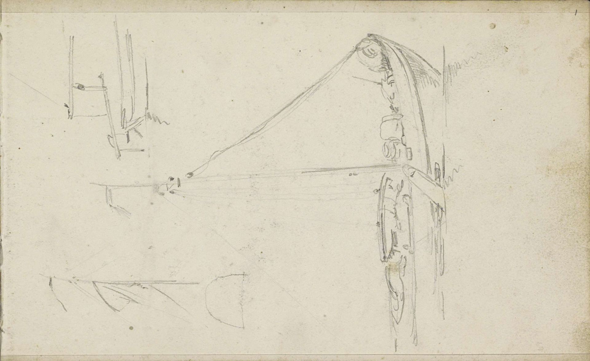 Studieblad met onderdelen van een zeilschip by Adrianus Eversen