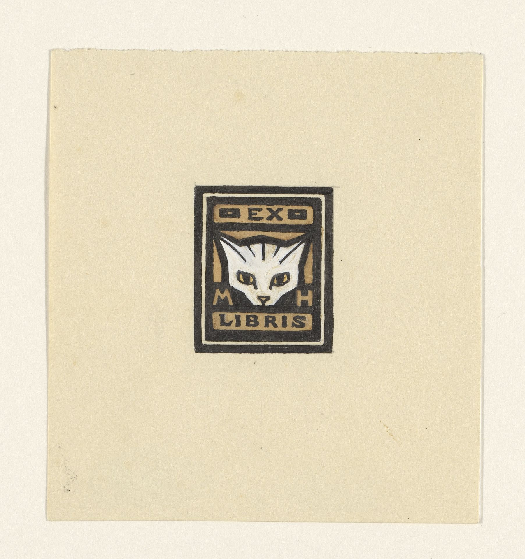 Ontwerp voor een ex libris met de initialen M.H. en de kop van een kat by Julie de Graag