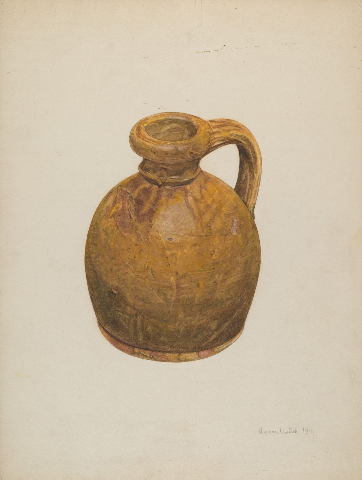 Yellow Stoneware Jug by Herman O. Stroh