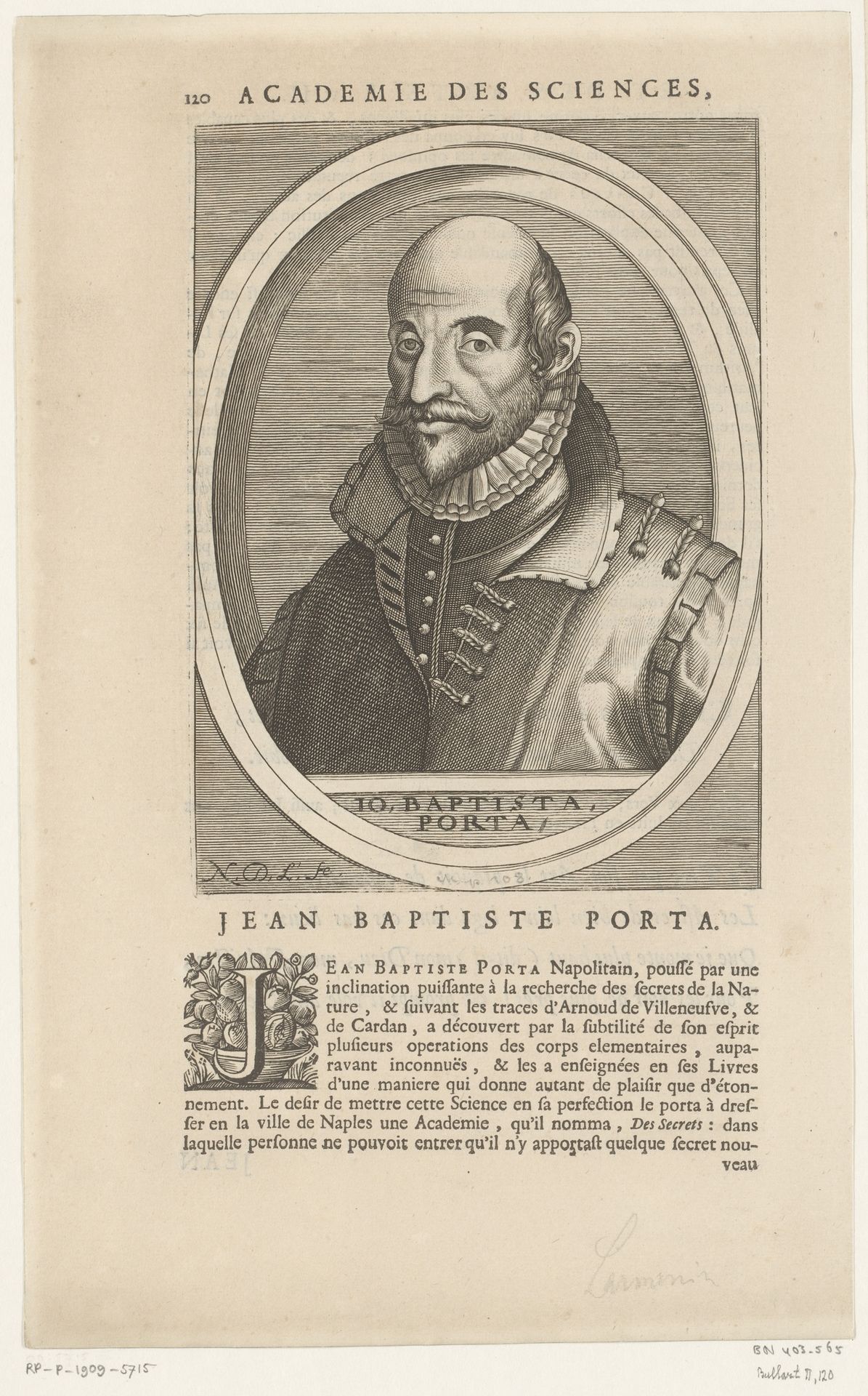 Portret van Giambattista della Porta by Nicolas de (I) Larmessin