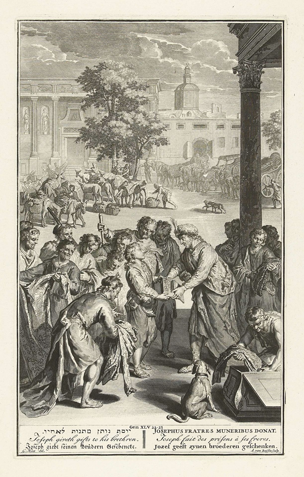 Jozef geeft geschenken aan zijn broers by Andries van (Sr.) Buysen