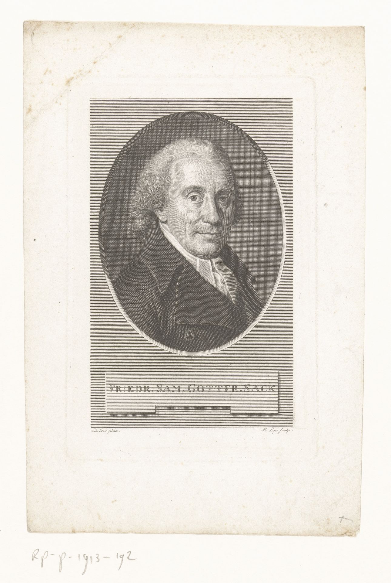 Portret van Friedrich Samuel Gottfried Sack by Johann Heinrich Lips