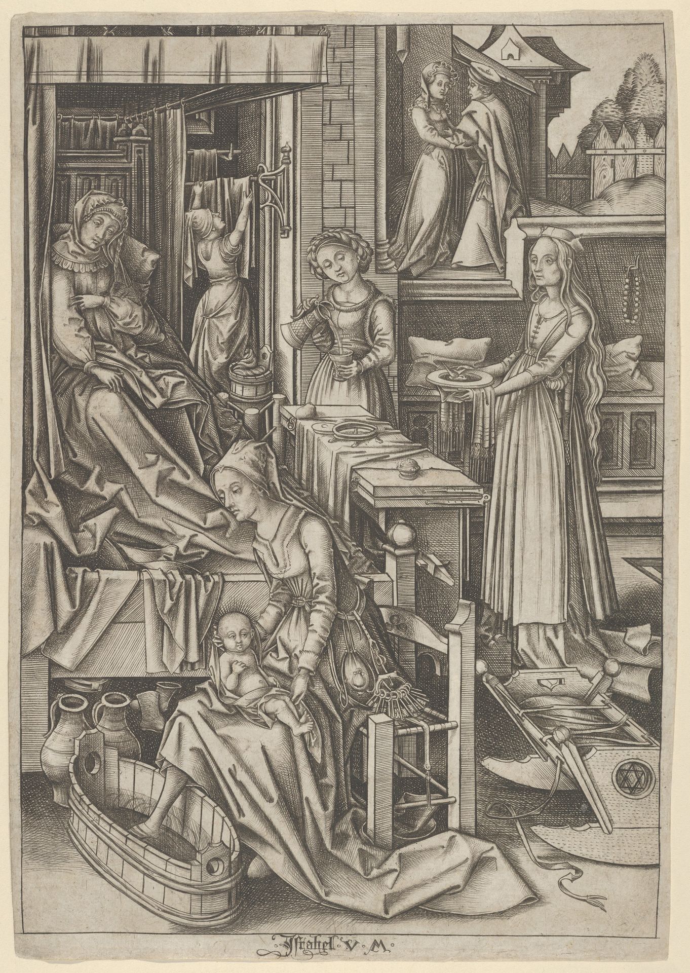 The Birth of Mary, from The Life of the Virgin by Israhel van Meckenem