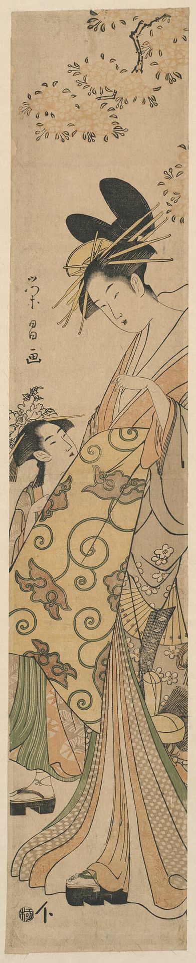 Courtesan and her Attendant under Cherry Tree by Chōkōsai Eishō