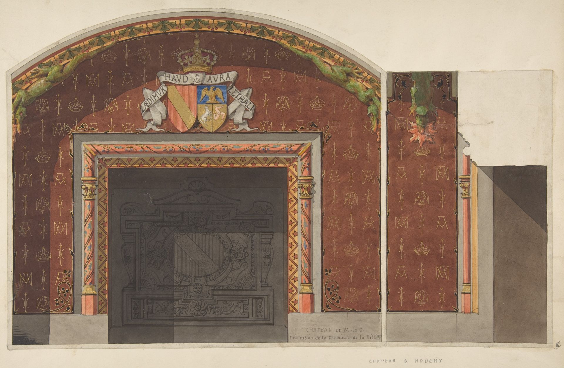 Design for the decoration of the fireplace in the library of the Chateau de Mouchy by Jules-Edmond-Charles Lachaise