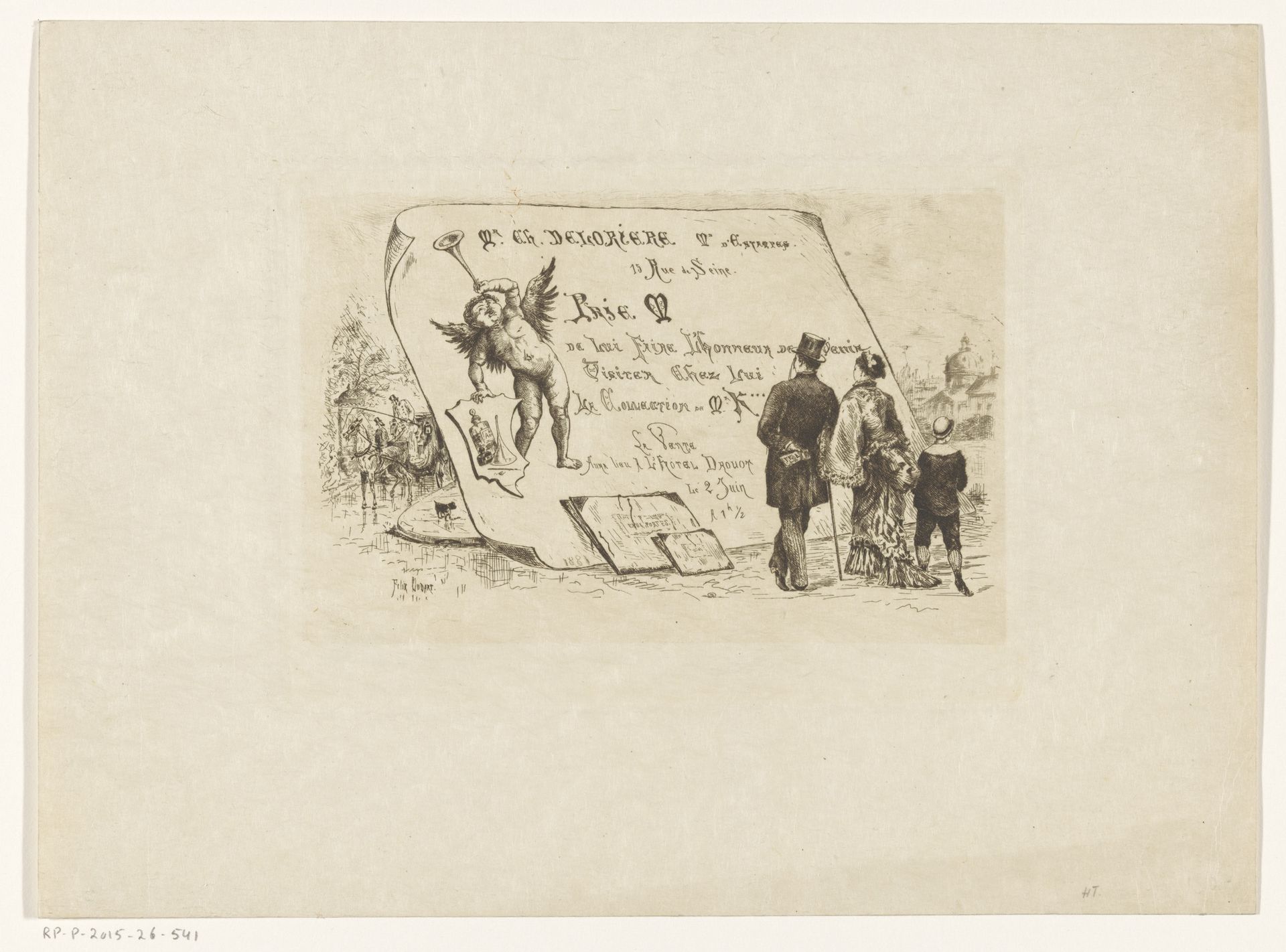 Uitnodiging verstuurd door prenthandelaar Ch. Delorière te Parijs by Felix Dudart