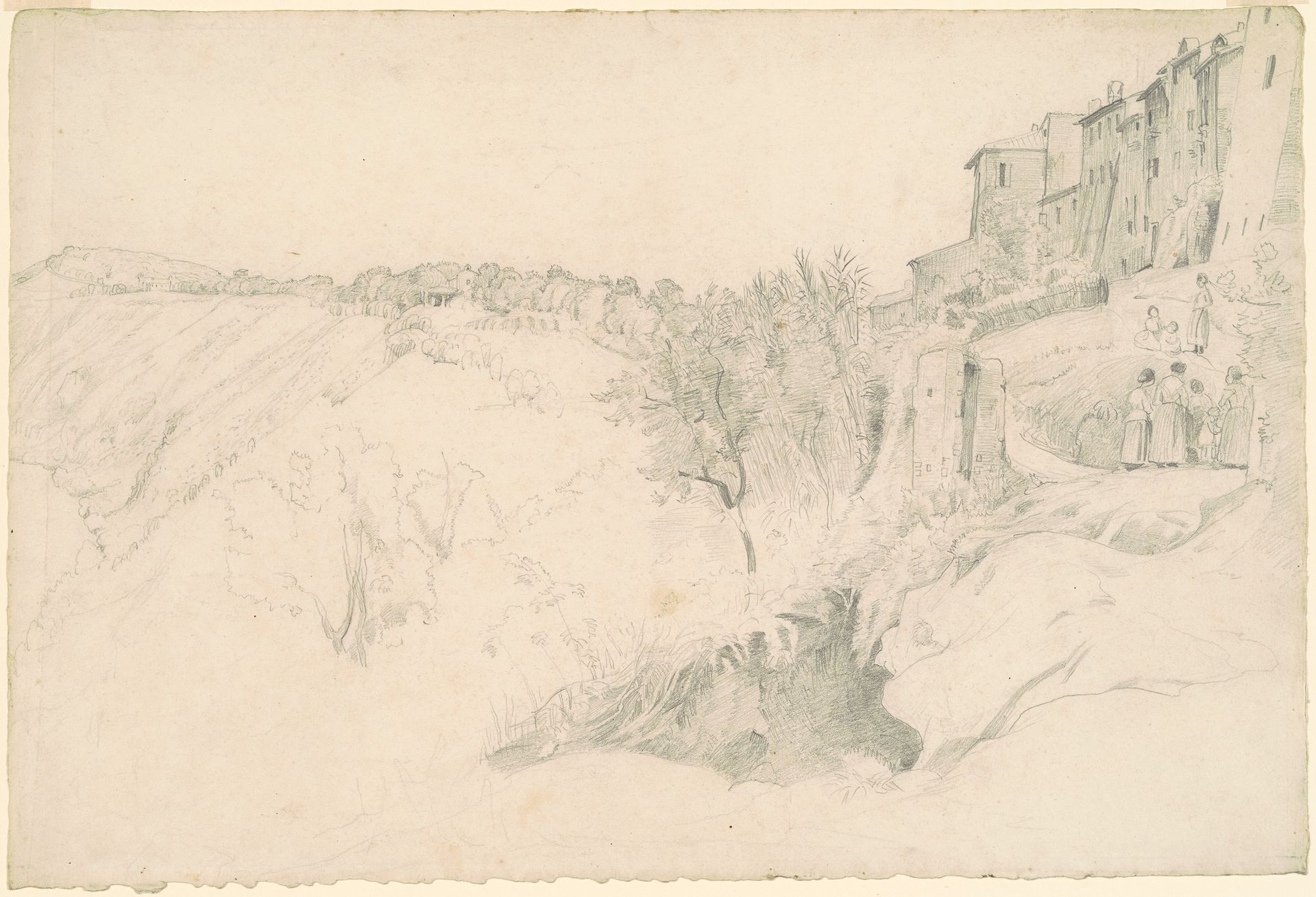 Hillside with Houses and Figures by Worthington Whittredge