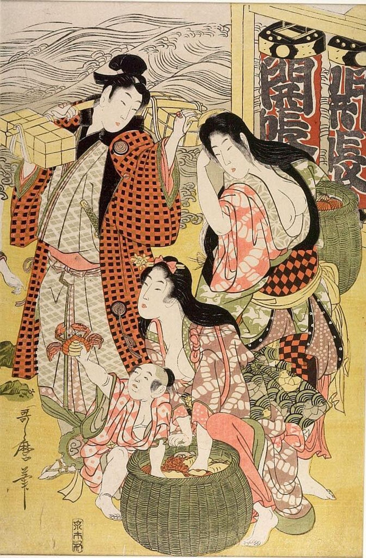 Scene on a Beach (one panel from a triptych) by Kitagawa Utamaro II