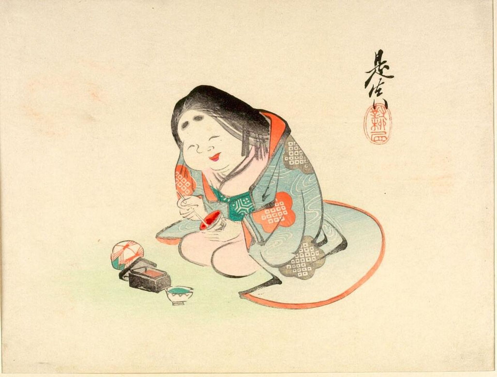Otafuku Mixing Pigments with Temari by Shibata Zeshin