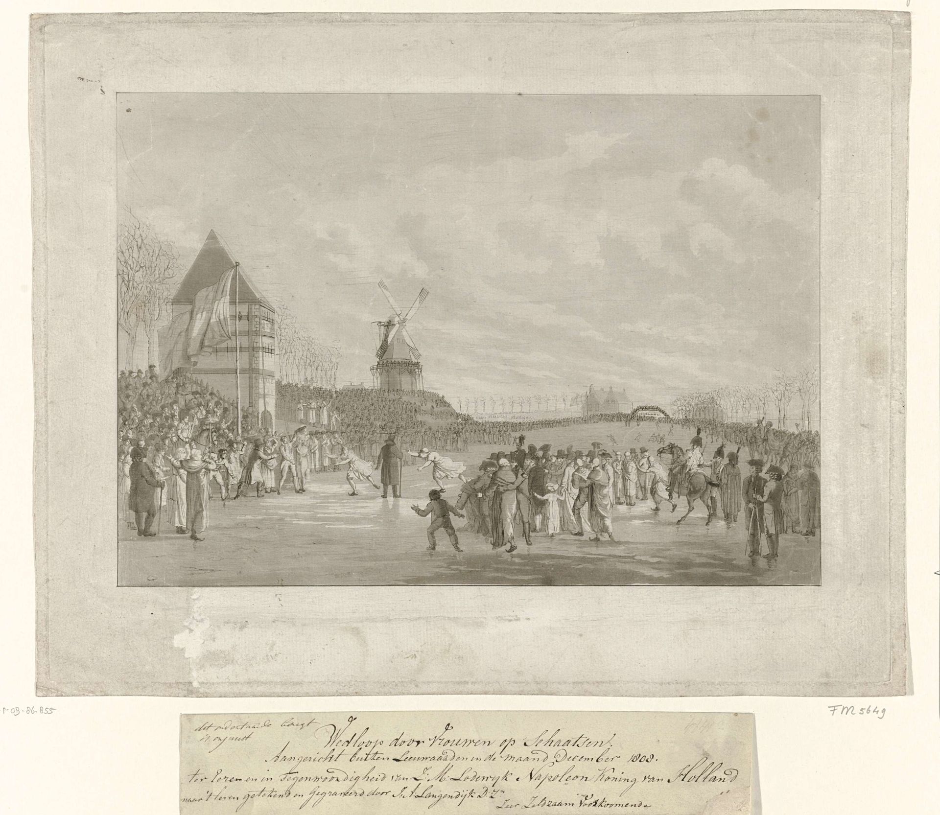Schaatswedstrijd voor vrouwen te Leeuwarden, 1805 by Jan Anthonie Langendijk Dzn