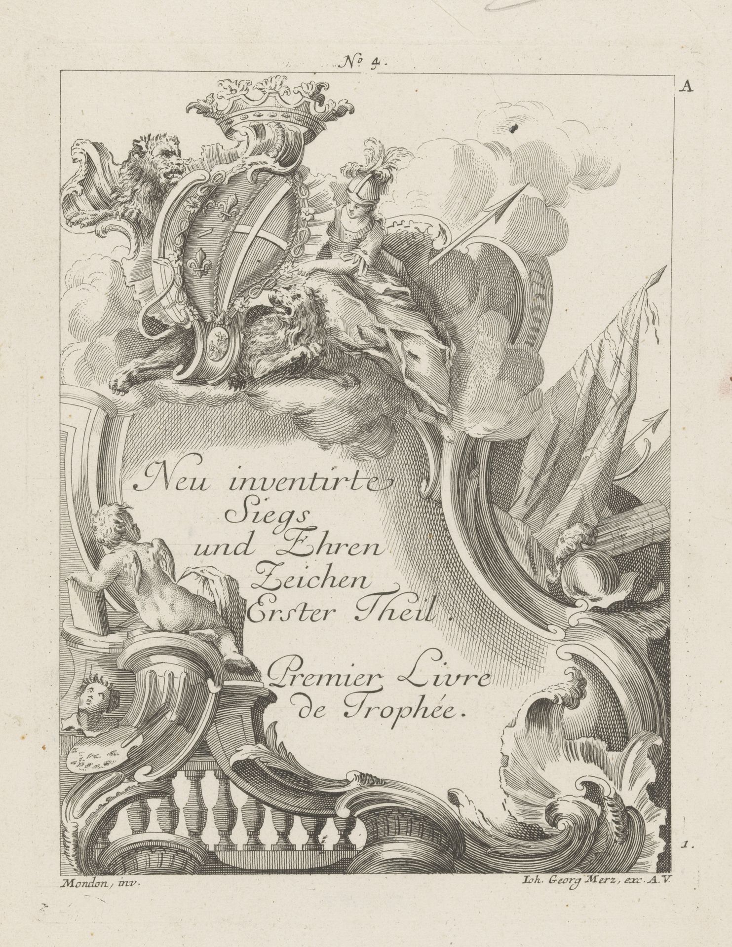 Cartouche met gekroond wapenschild by Anonymous