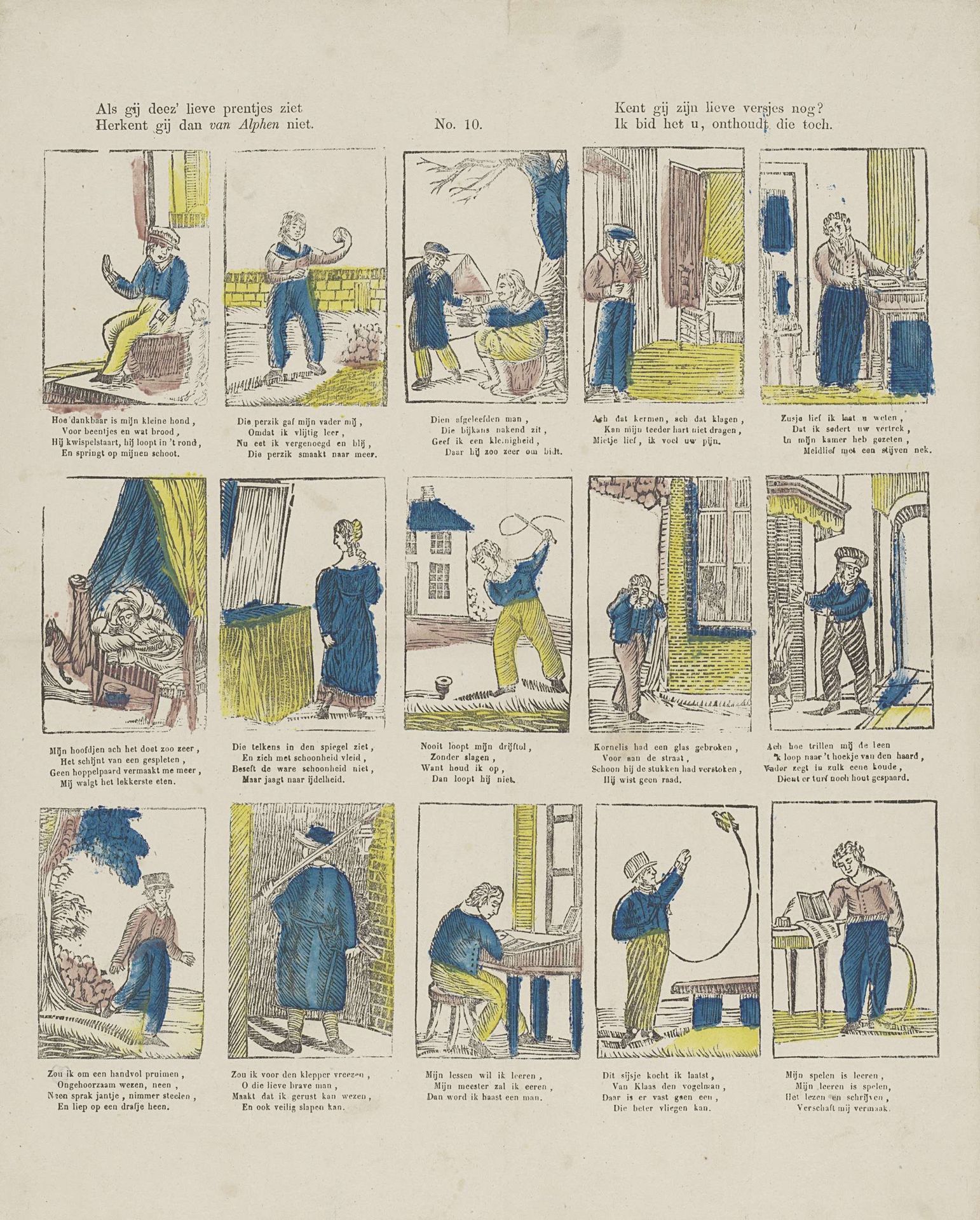 Als gij deez' lieve prentjes ziet / Herkent gij dan van Alphen niet. / Kent gij zijn lieve versjes nog? / Ik bid het u, onthoudt die toch by Lutkie & Cranenburg