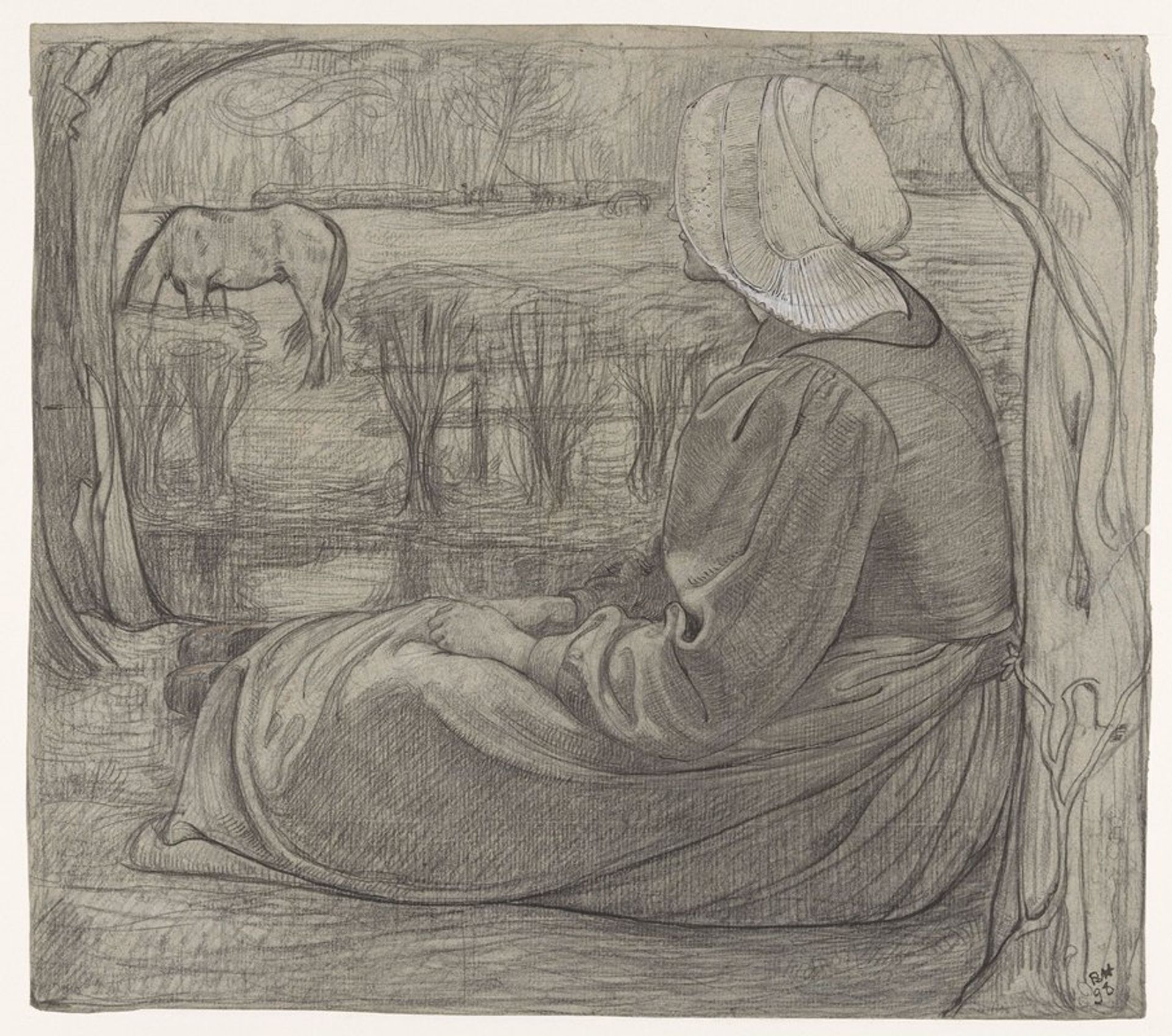 Huizer vrouw, zittend aan de waterkant by Richard Nicolaüs Roland Holst