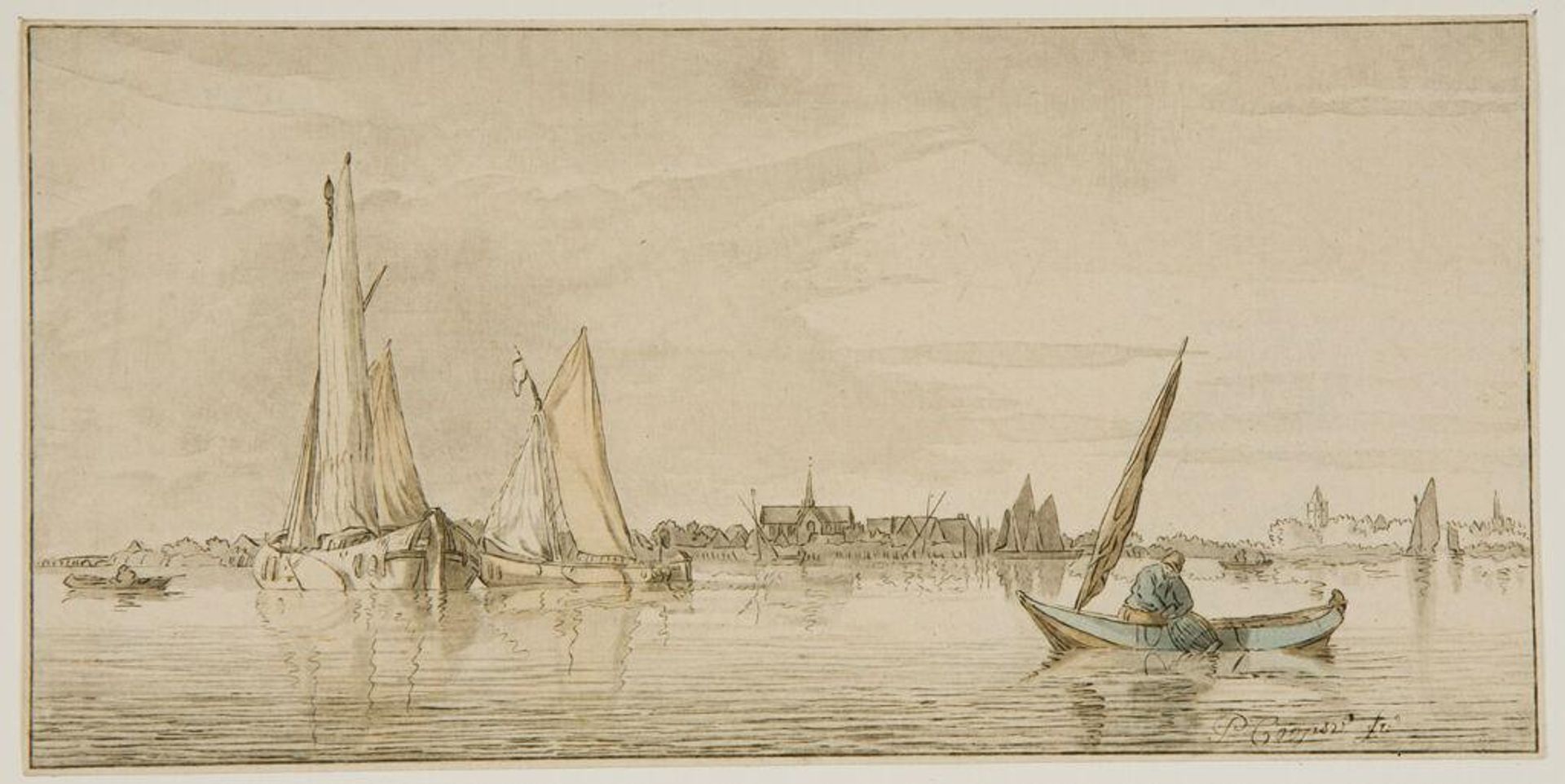 River with a Town in the Distance by Cornelis Ploos van Amstel