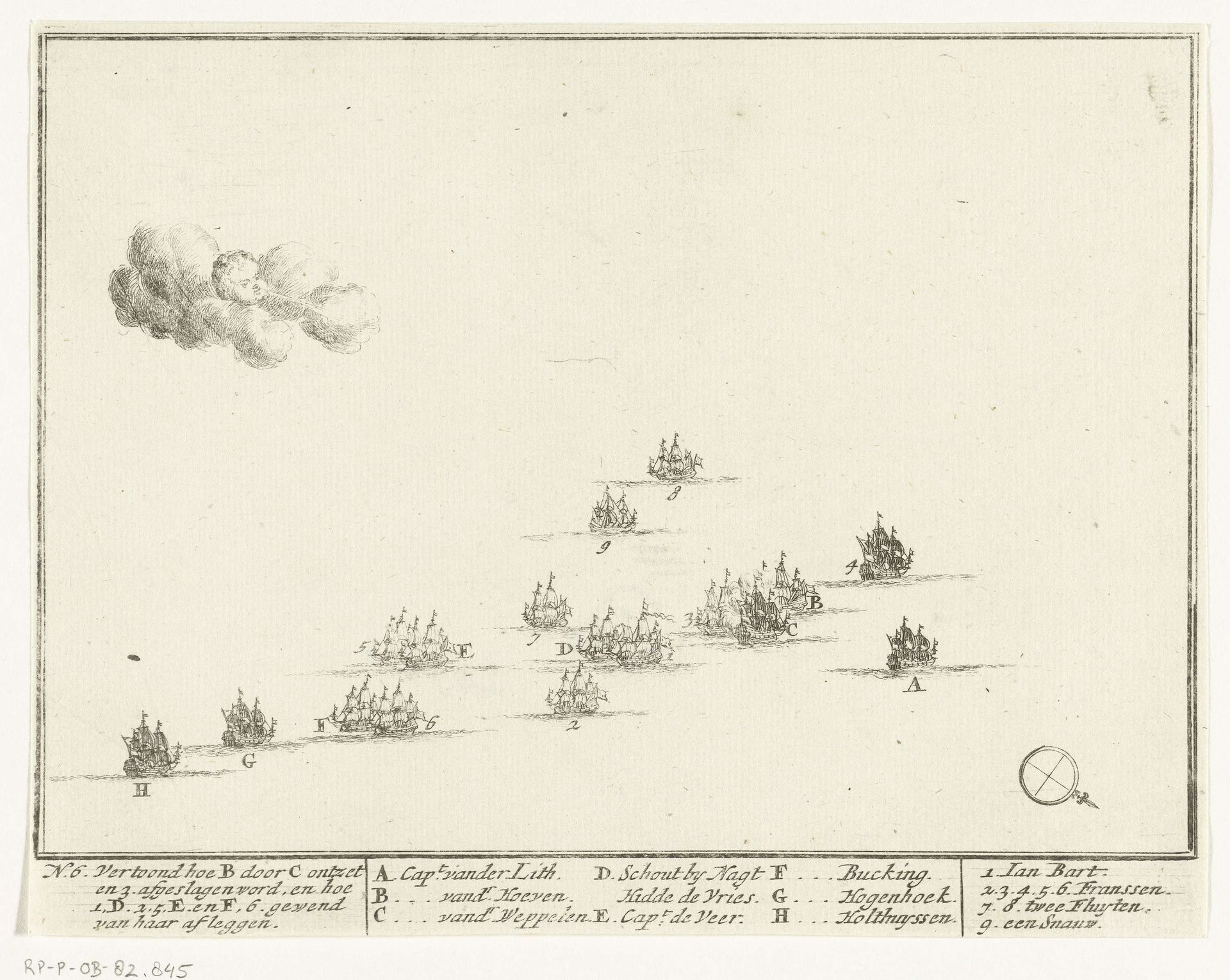 Zeegevecht tussen Hollanders en Fransen op de Noordzee (plaat 6), 1694 by Adriaen Schoonebeek