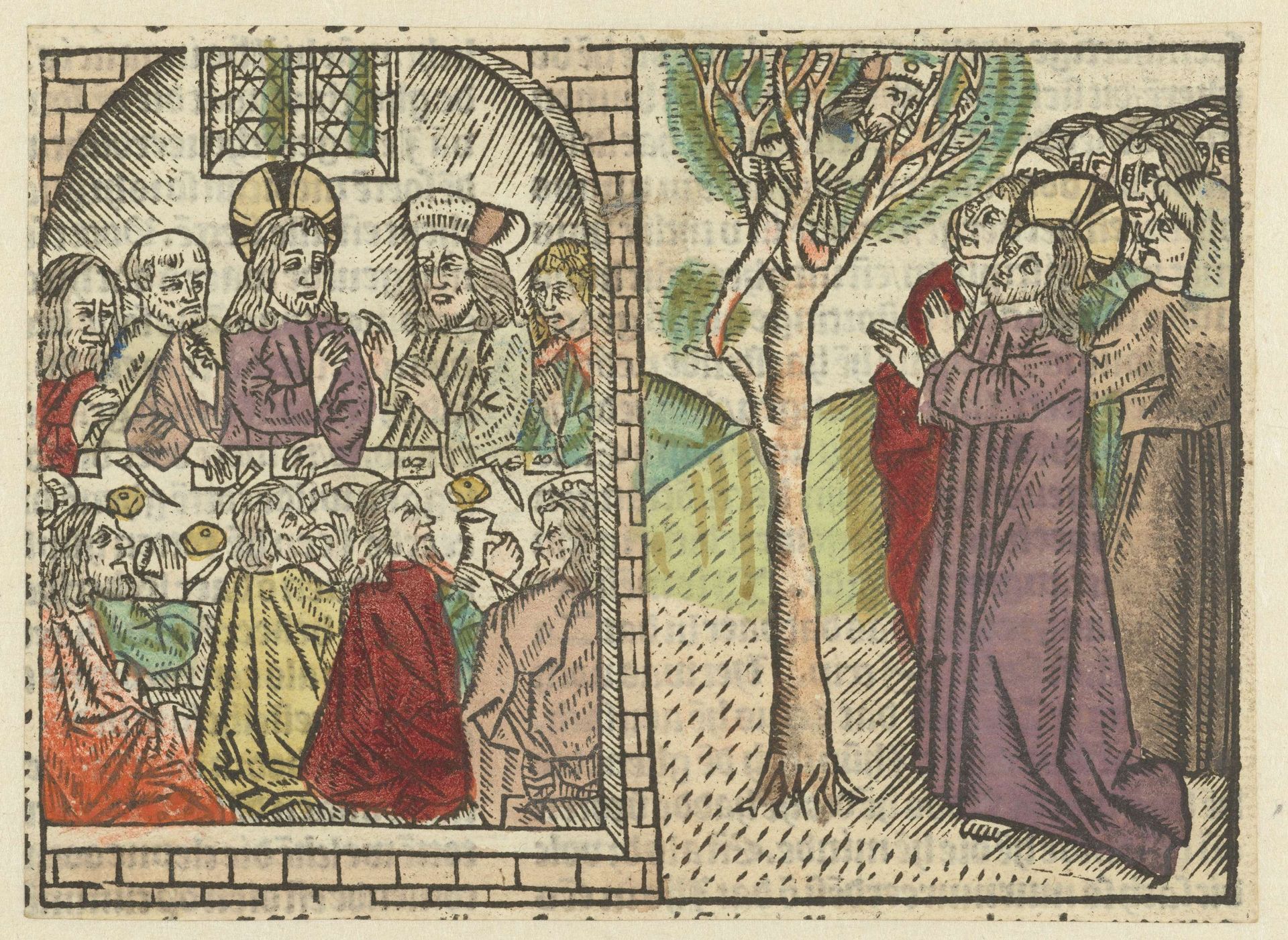 De maaltijd in het huis van Zacheus; Zacheus in de vijgeboom by Meester van Antwerpen (I)