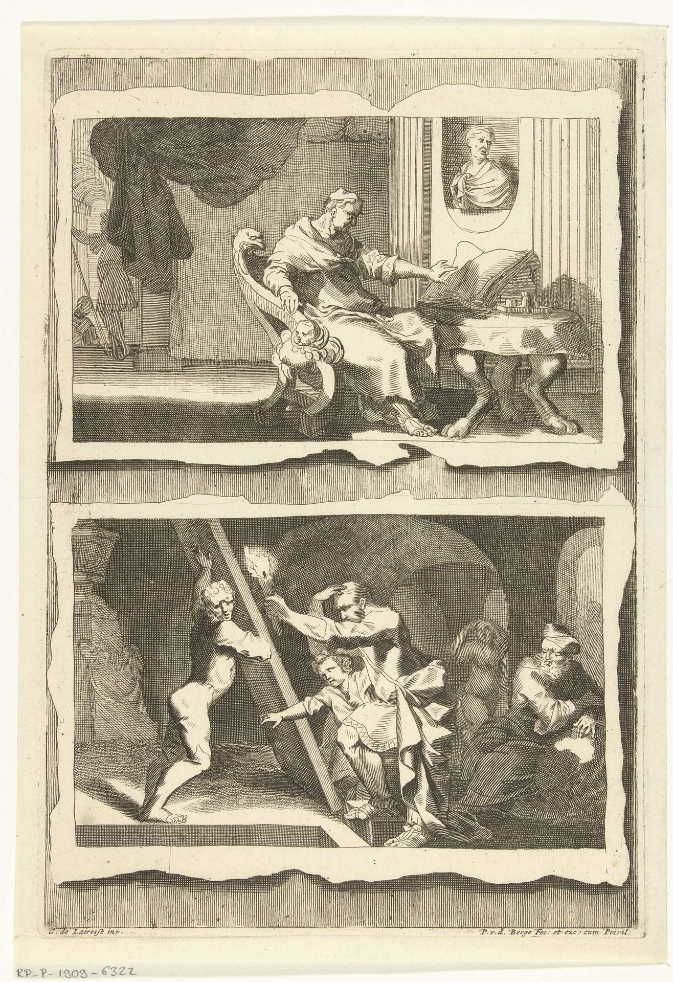 Man zittend in een kamer en opening van het graf by Pieter van den Berge