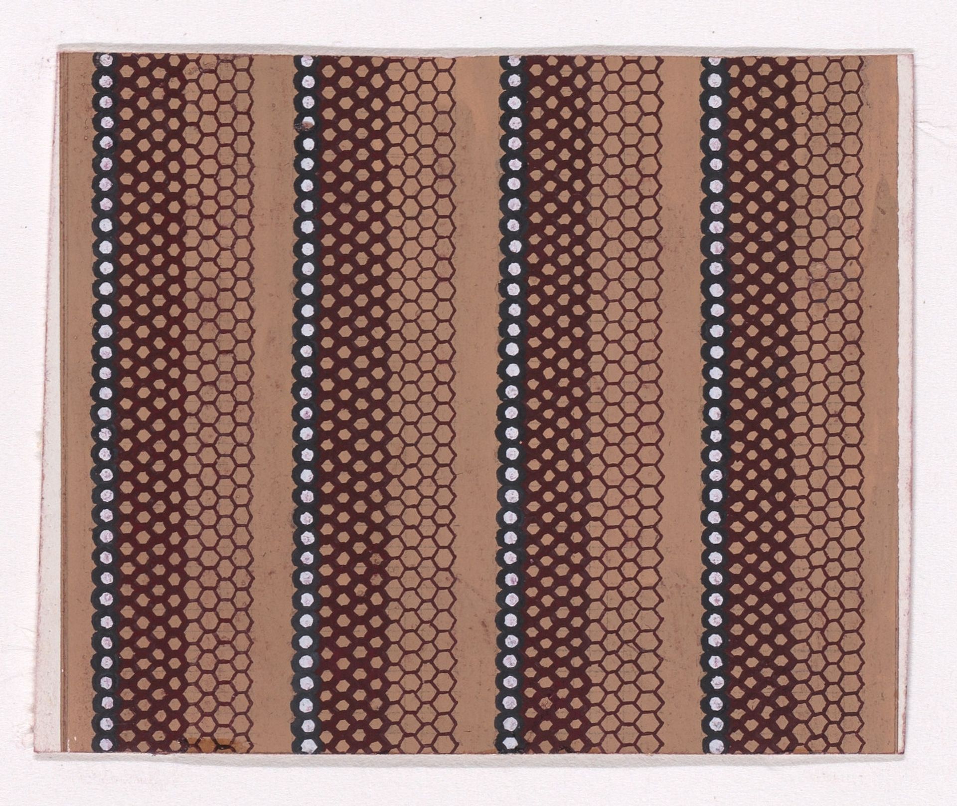 Textile Design with Vertical Stripes of Pearls and Honeycomb Pattern Over a Flat Ground by Anonymous