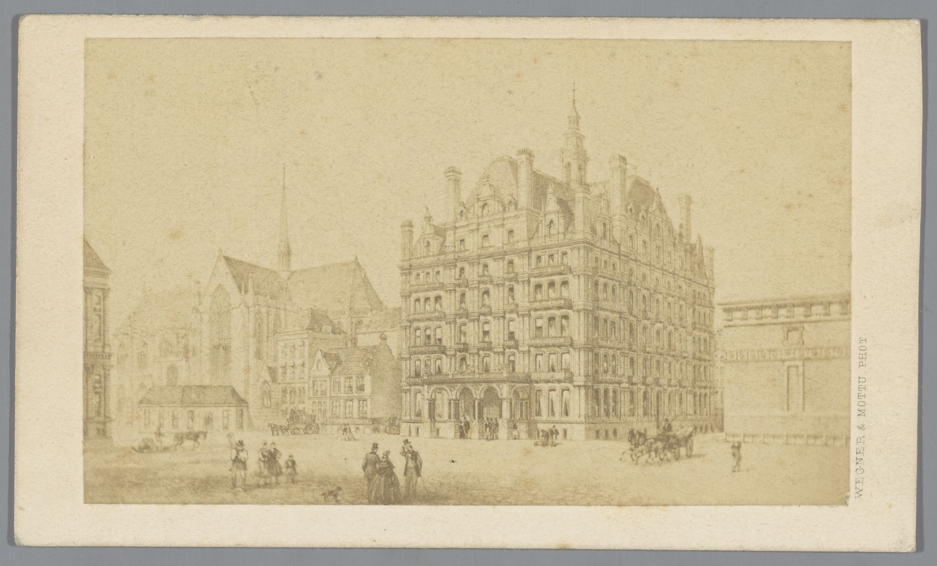 Fotoreproductie van een ontwerp van een te bouwen hotel op de Dam in Amsterdam by Wegner & Mottu