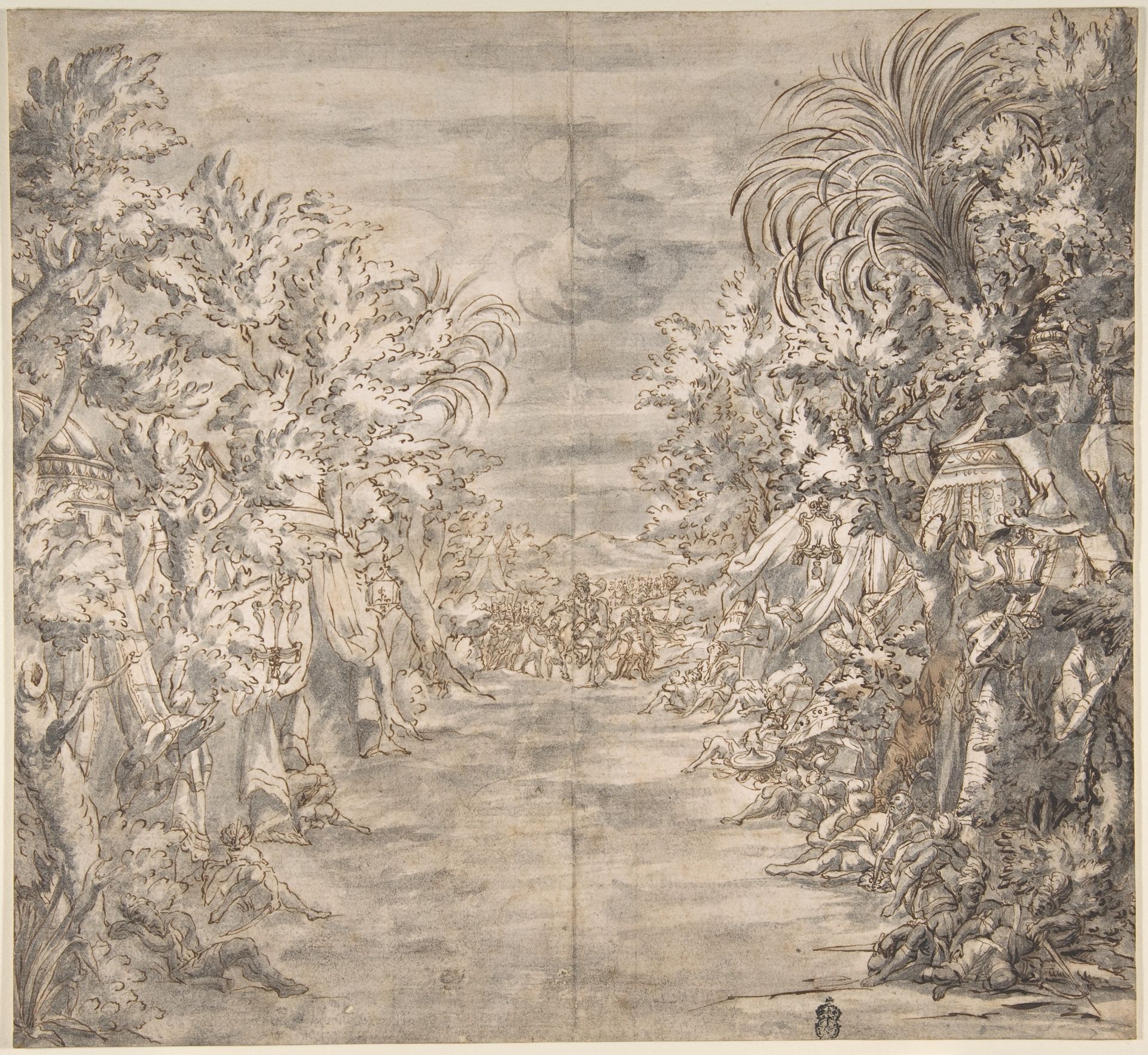 Ornamental Theater Scene with Trees by Anonymous