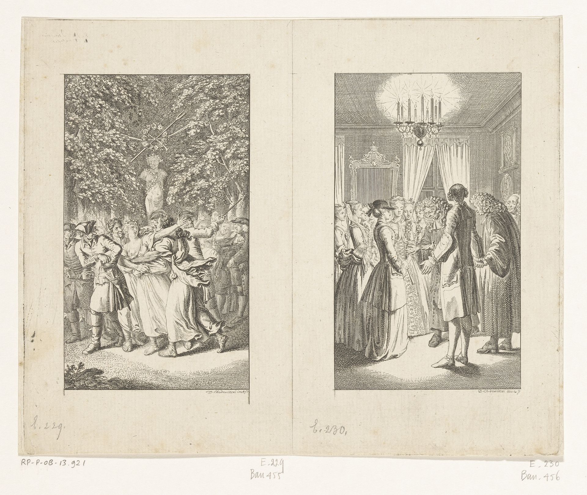 Twee scènes uit Leben, Bemerkungen und Meinungen Johann Bunkels by Daniel Nikolaus Chodowiecki