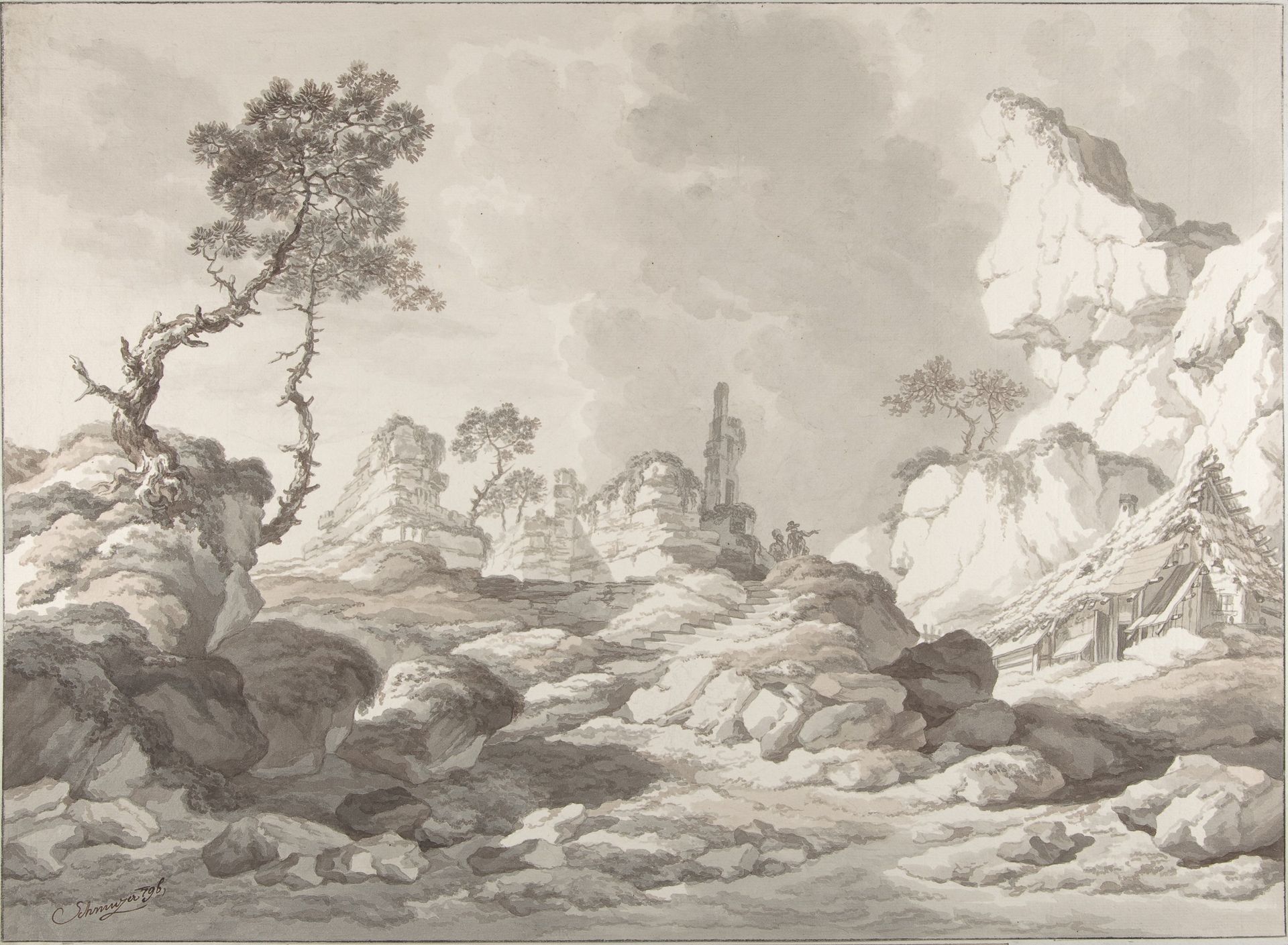 Landscape with a ruin near Mödling by Jakob Matthias Schmutzer