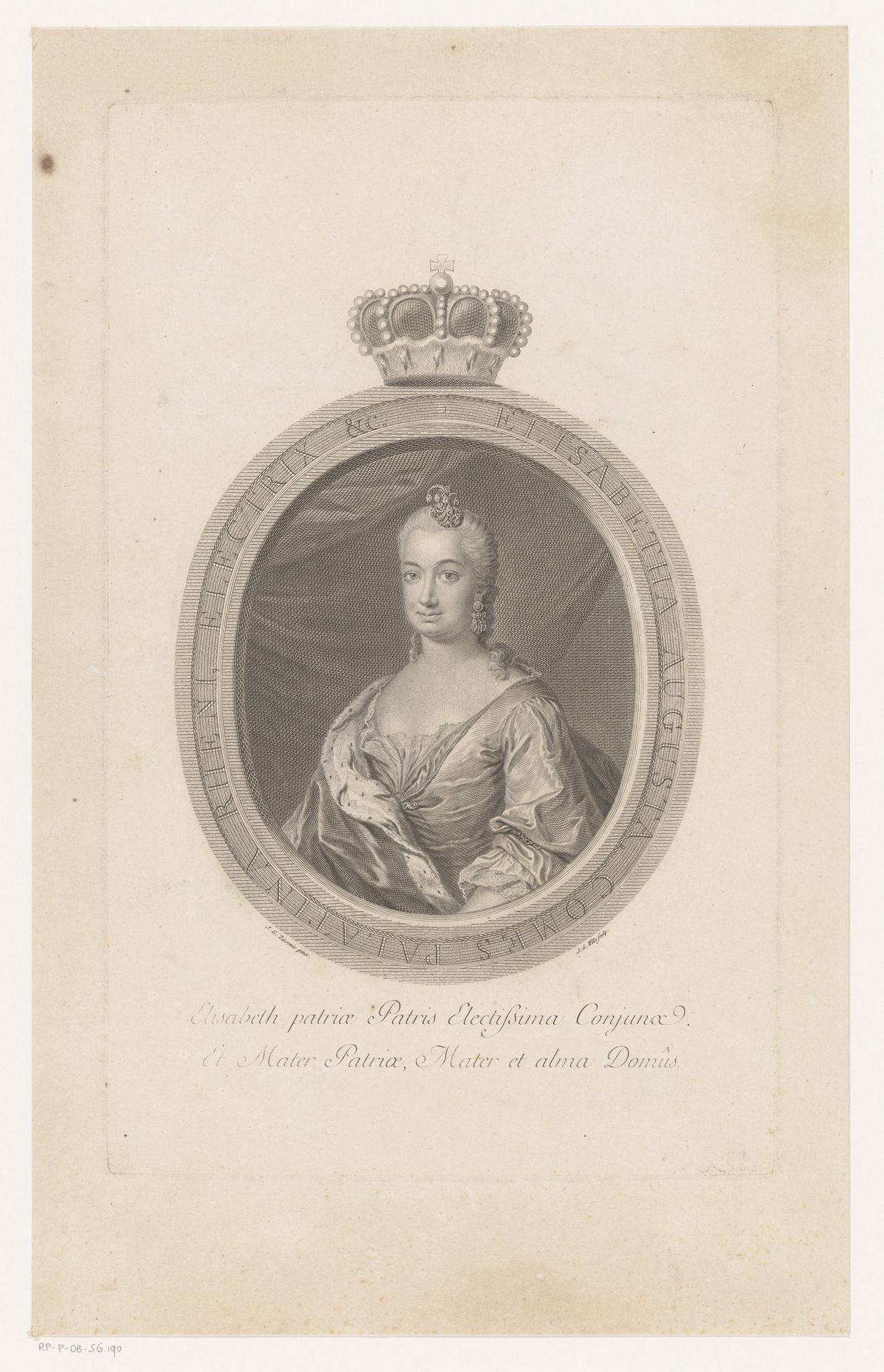 Portret van Elisabeth Auguste von Pfalz-Sulzbach by Johann Georg Wille