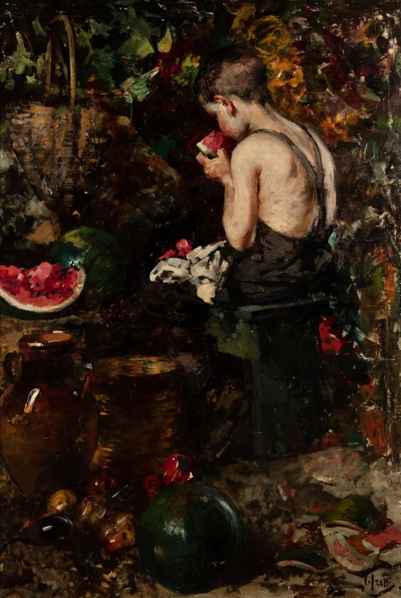 A Young boy eating a watermelon by Vincenzo Irolli