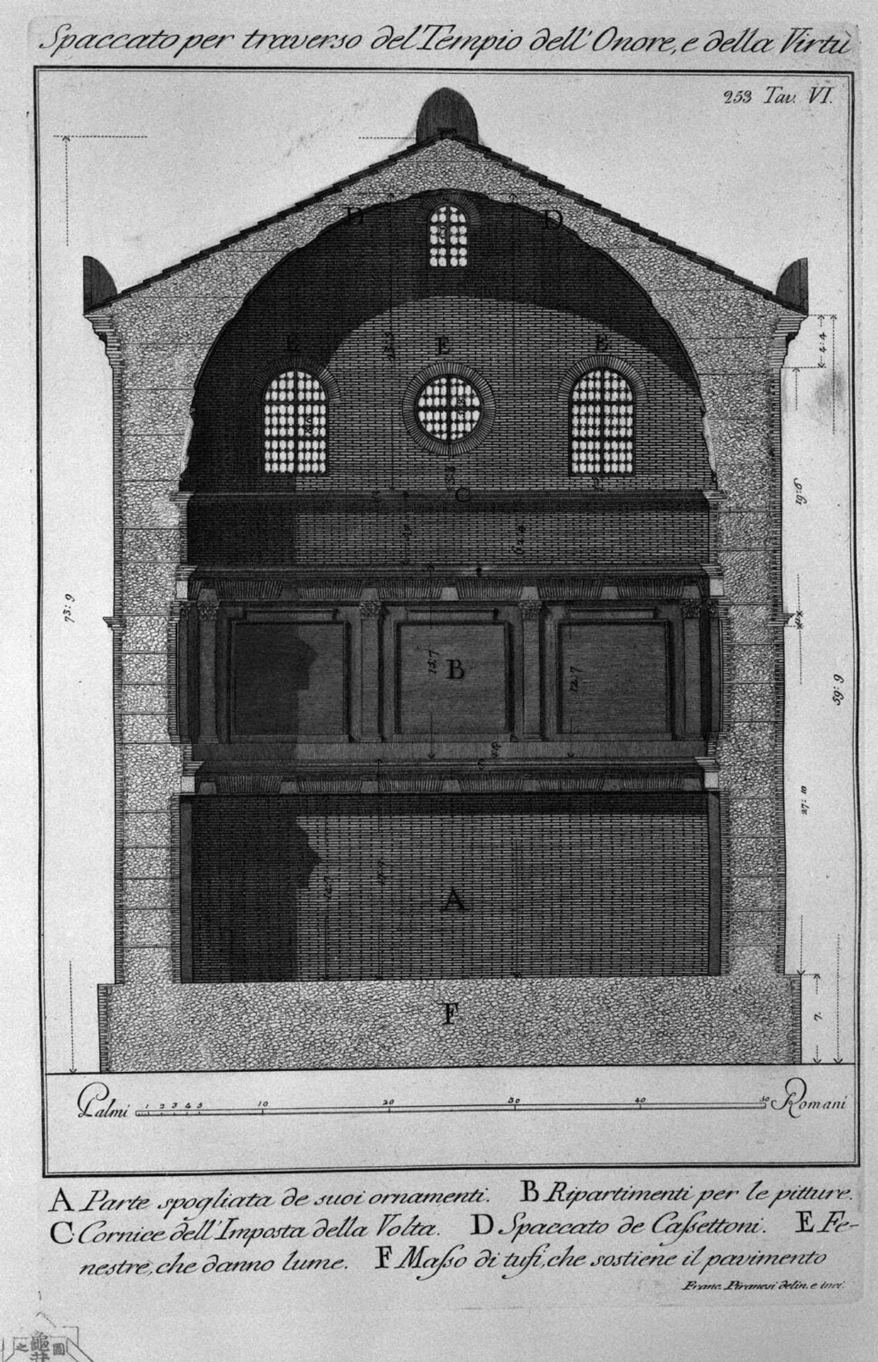 Cross-section transverse to the Temple of Honor and Virtue by Giovanni Battista Piranesi