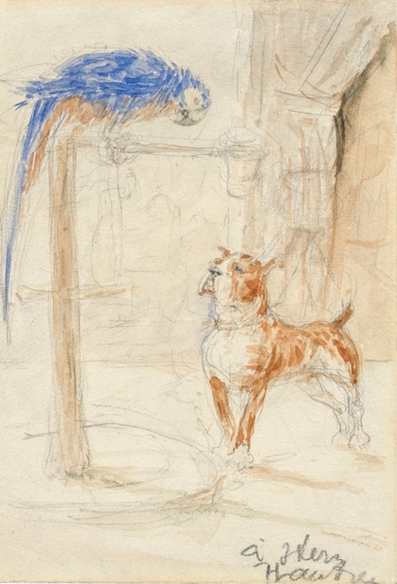 Perroquet et chien by Henri de Toulouse-Lautrec