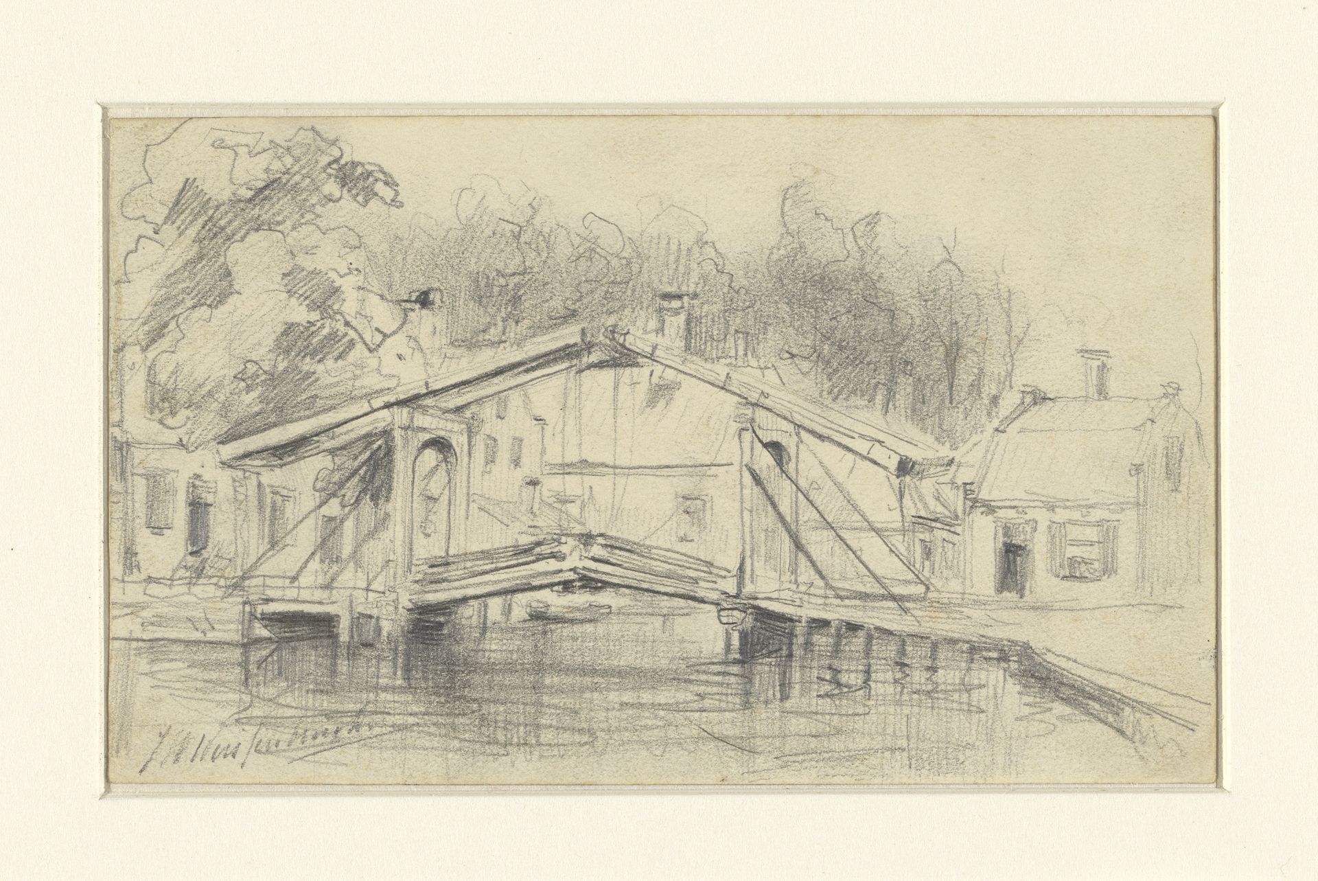 Ophaalbruggetje in een dorp by Johan Hendrik Weissenbruch