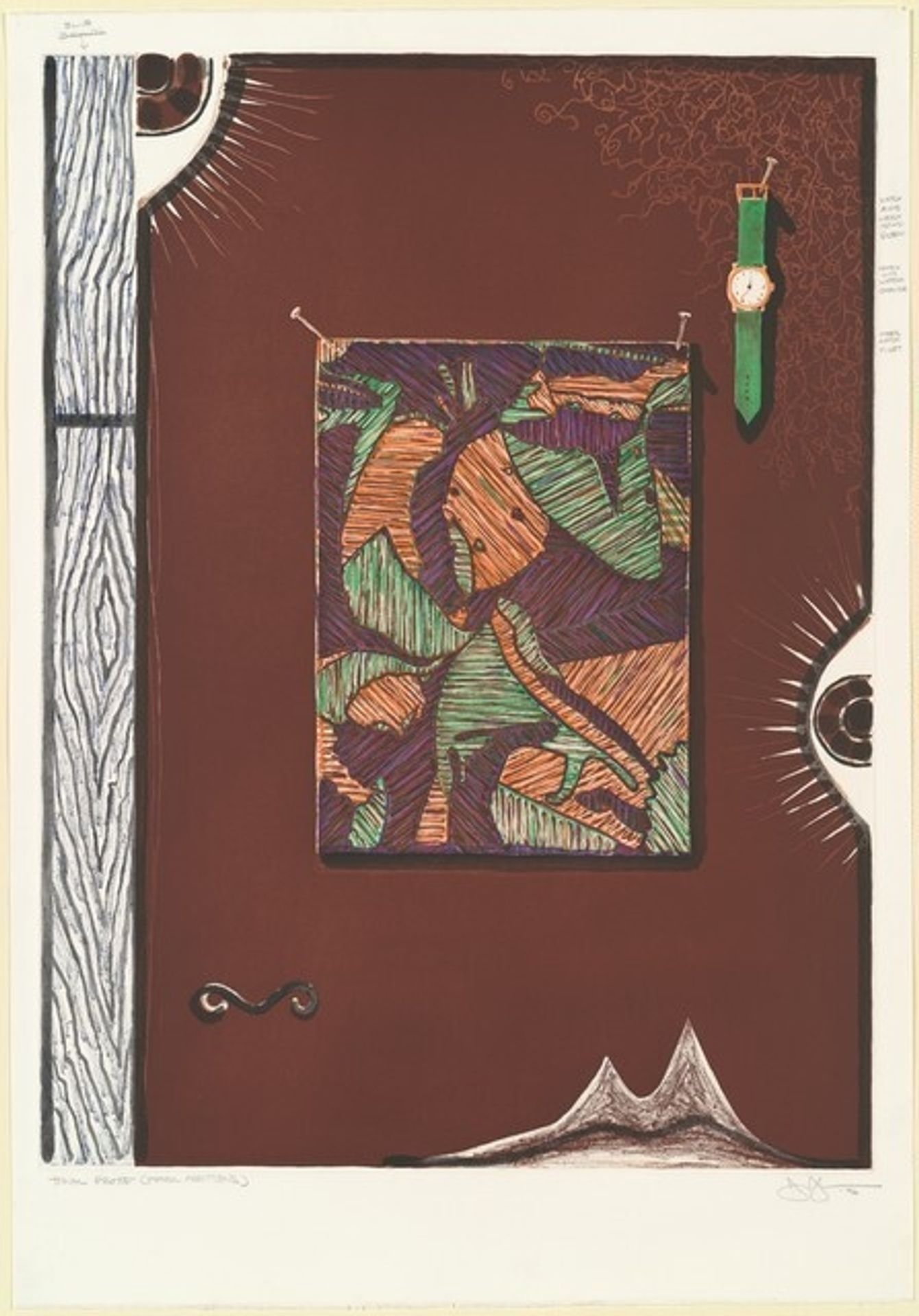 Face with Watch [trial proof (pencil additions)] by Jasper Johns
