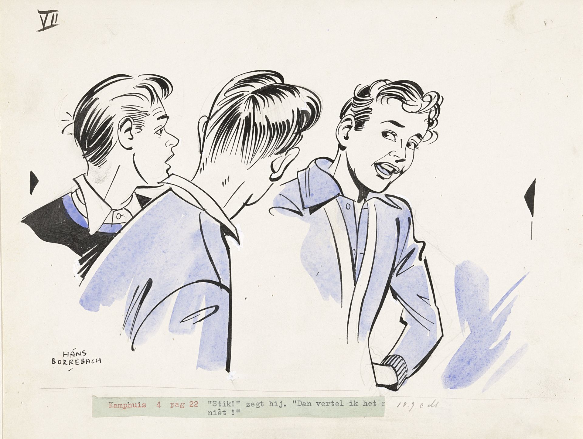 Jongen spreekt tegen twee jongens by Hans Borrebach
