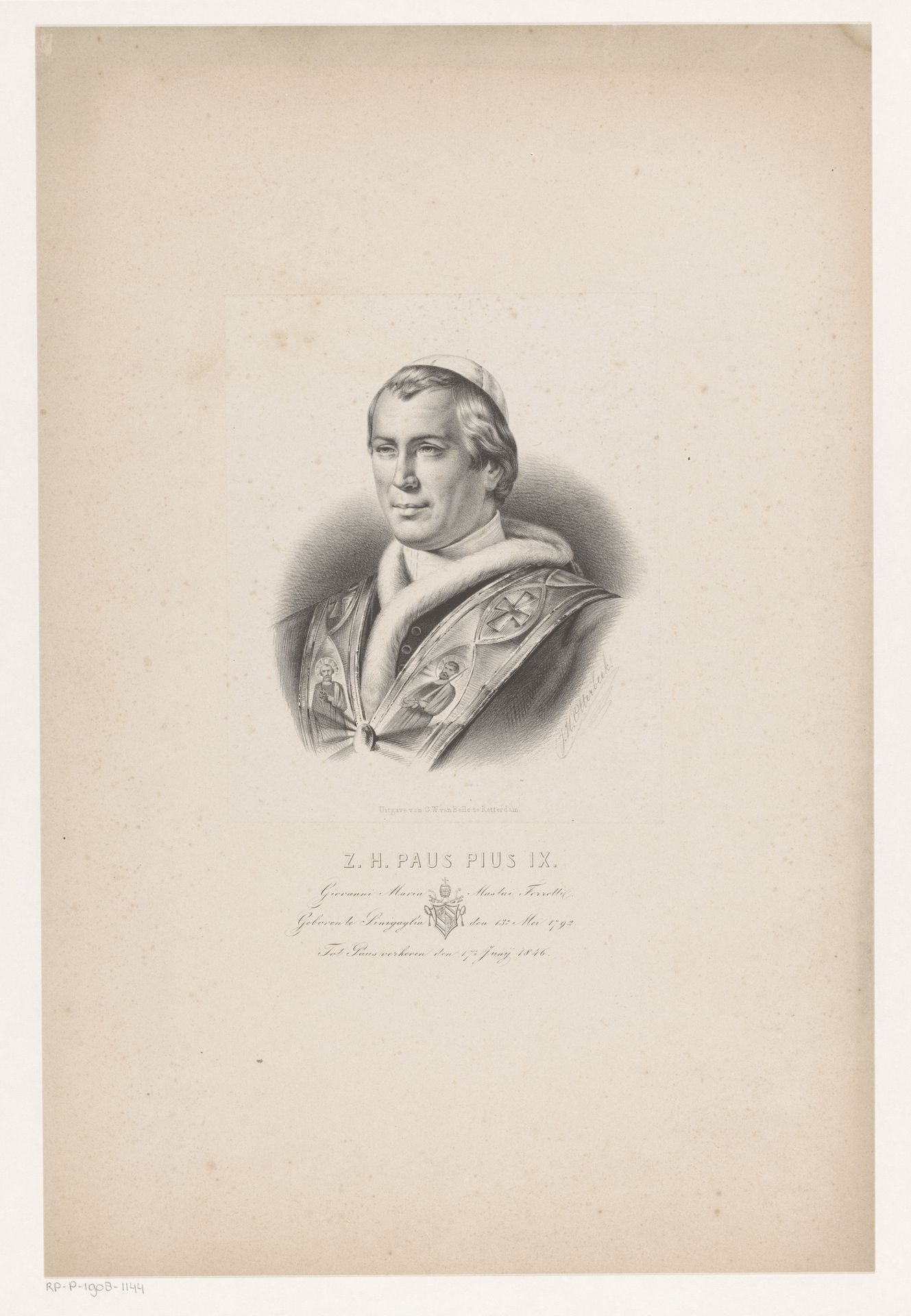Portret van paus Pius IX by Jacobus Hermanus Otterbeek