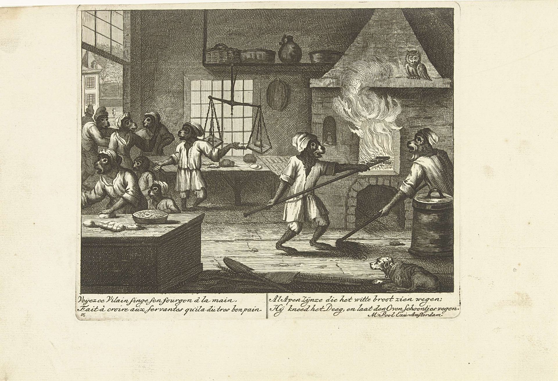 Apen in de bakkerij, ca. 1720 by Matthijs Pool