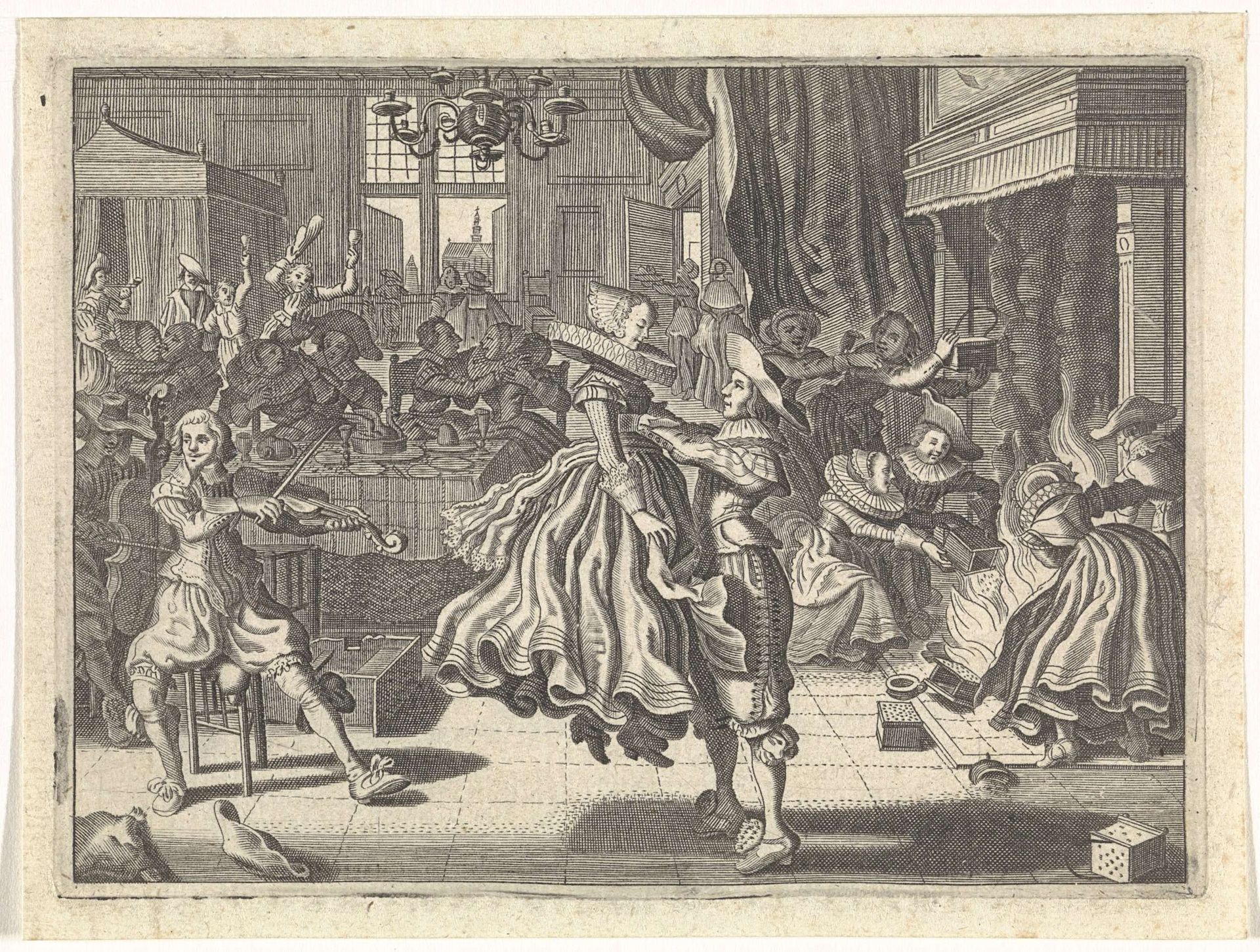 Dansend gezelschap in een herberg by Cornelis van Kittensteyn