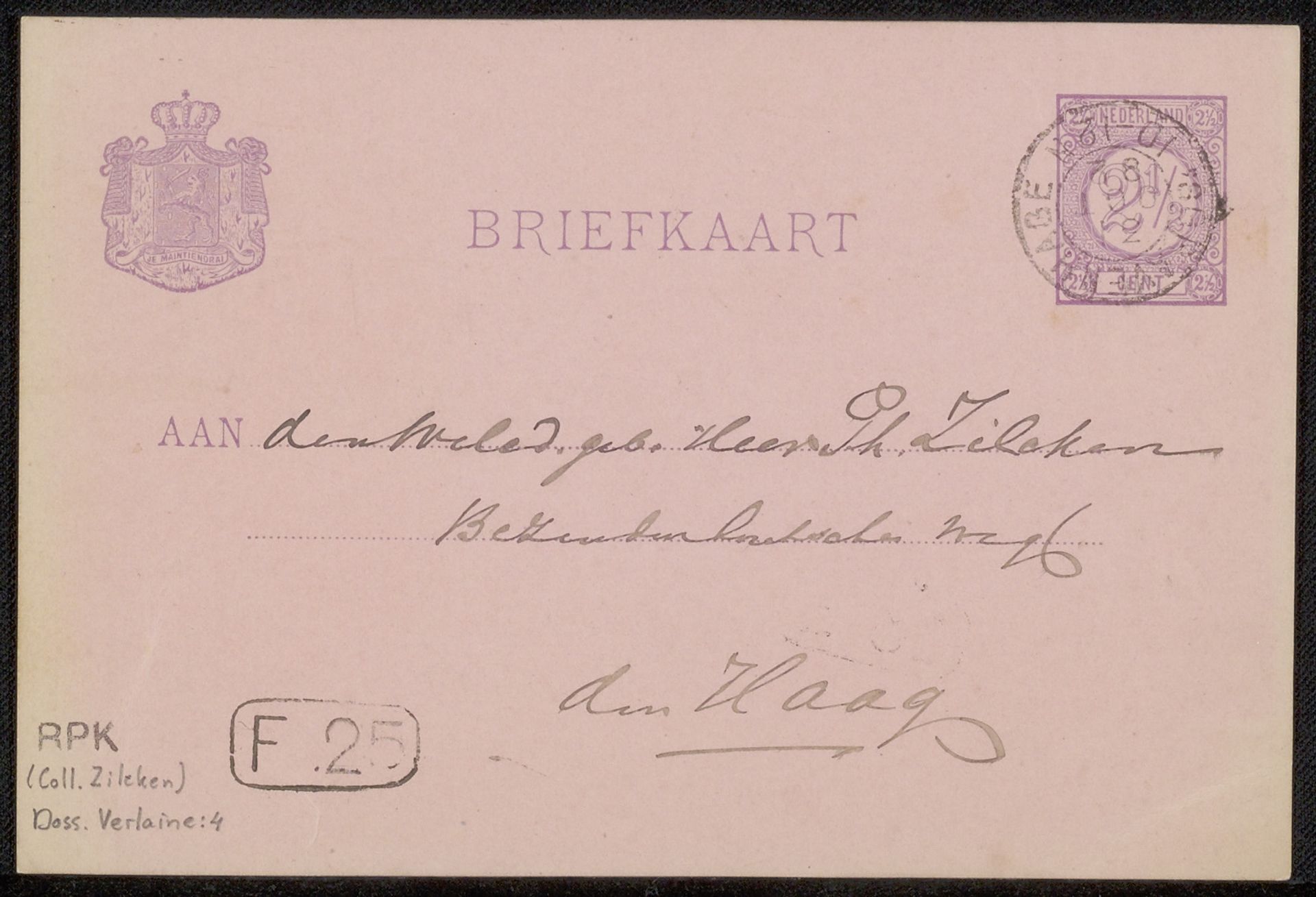 Briefkaart aan Philip Zilcken by Hendrik Paulus Abrahams