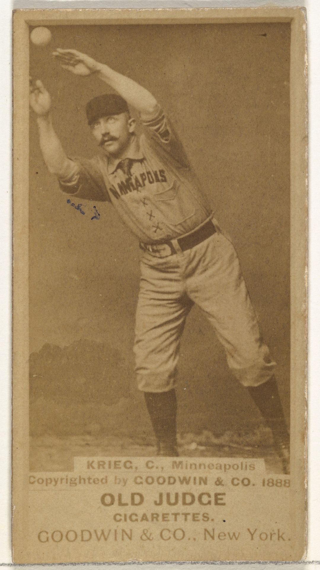 William Frederick "Bill" Krieg, Catcher, Minneapolis, from the Old Judge series (N172) for Old Judge Cigarettes by Goodwin & Company