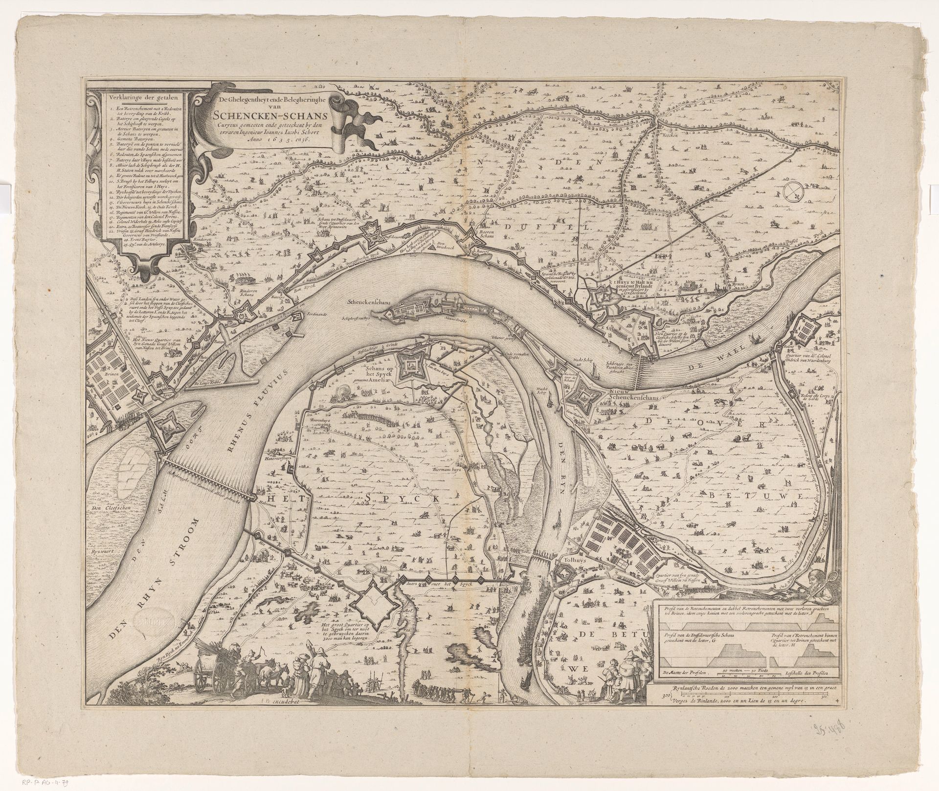 Kaart met beleg en verovering van Schenkenschans door Frederik Hendrik, 1635-1636 by Claes Jansz. Visscher