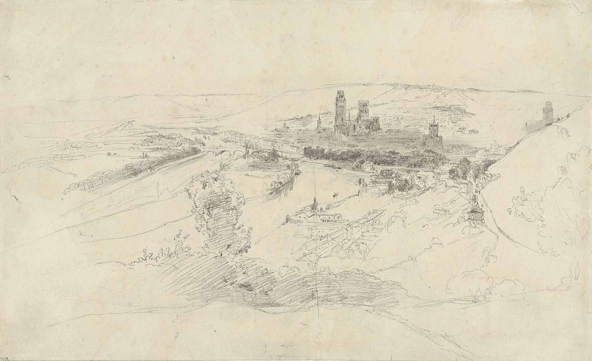 Rouaan temidden van heuvels langs de Seine by Theodore Rousseau
