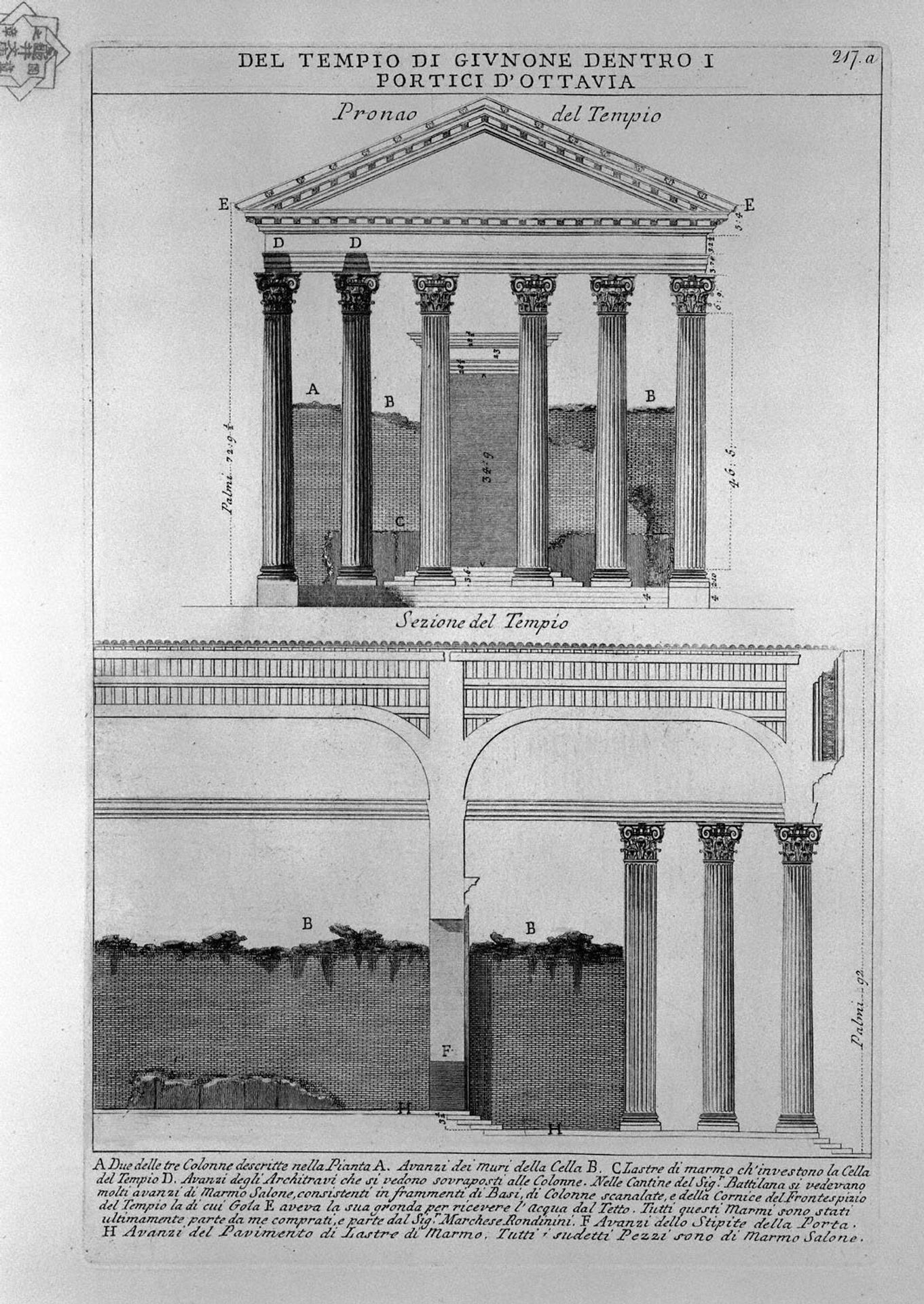The Roman antiquities, t. 4, Plate XLV. Temple of Juno in the Portico d`Ottavia. by Giovanni Battista Piranesi