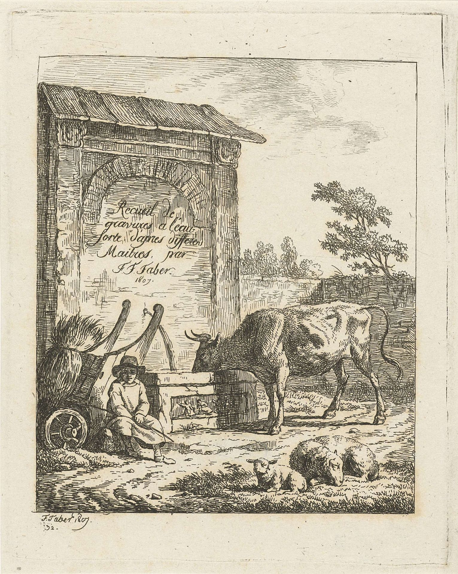 Rund drinkend bij fontein by Frédéric Théodore Faber